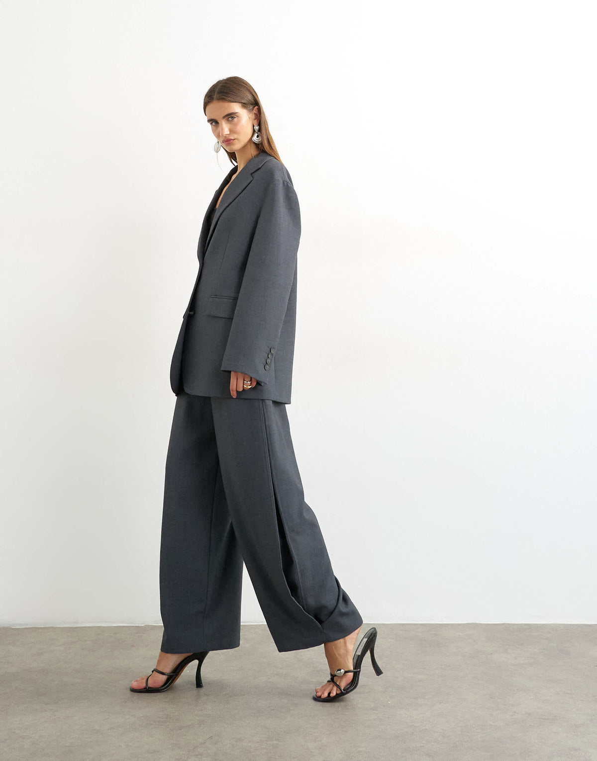 Topshop co ord ovoid side pleat trouser in grey