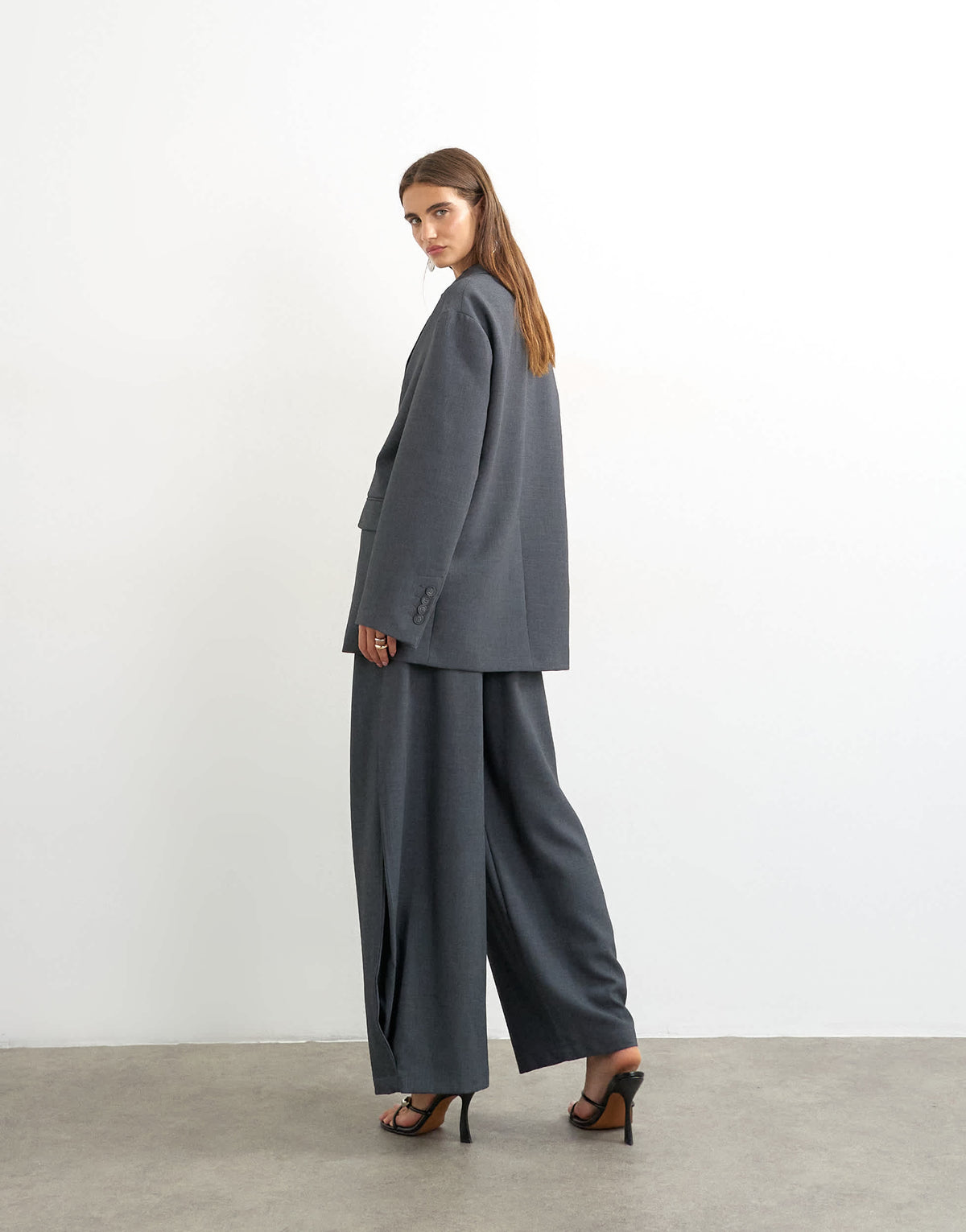 Topshop co ord ovoid side pleat trouser in grey