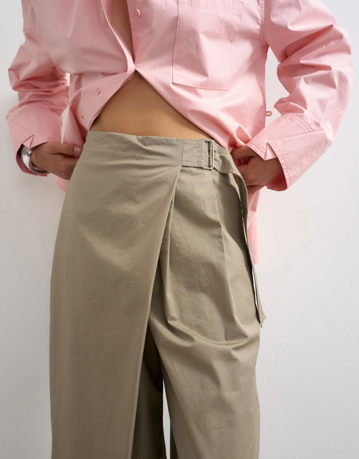 Topshop smart casual techy wrap buckle detail trouser in mushroom