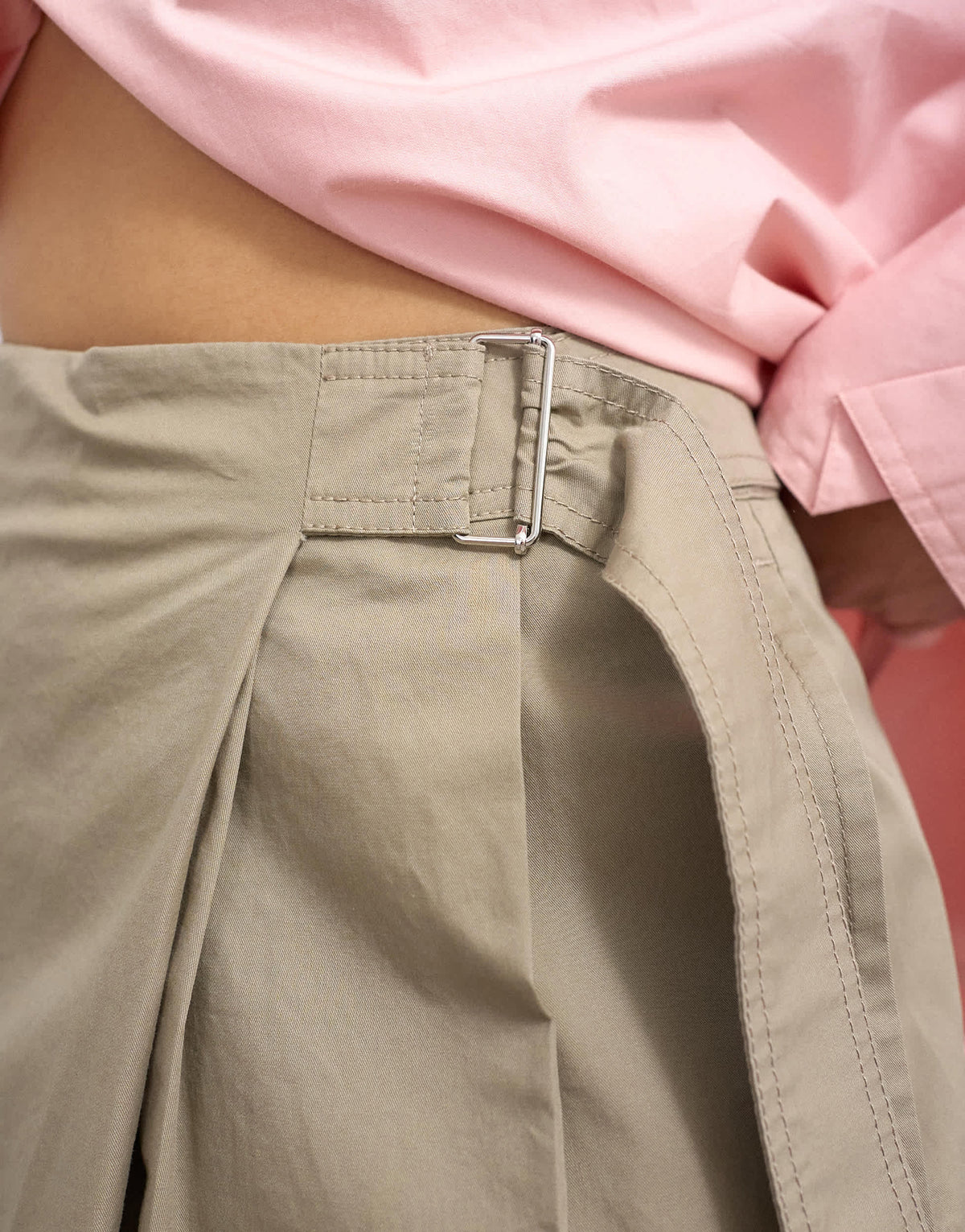 Topshop smart casual techy wrap buckle detail trouser in mushroom