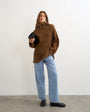 Topshop knitted high neck roll seam detail oversized jumper with wool in brown