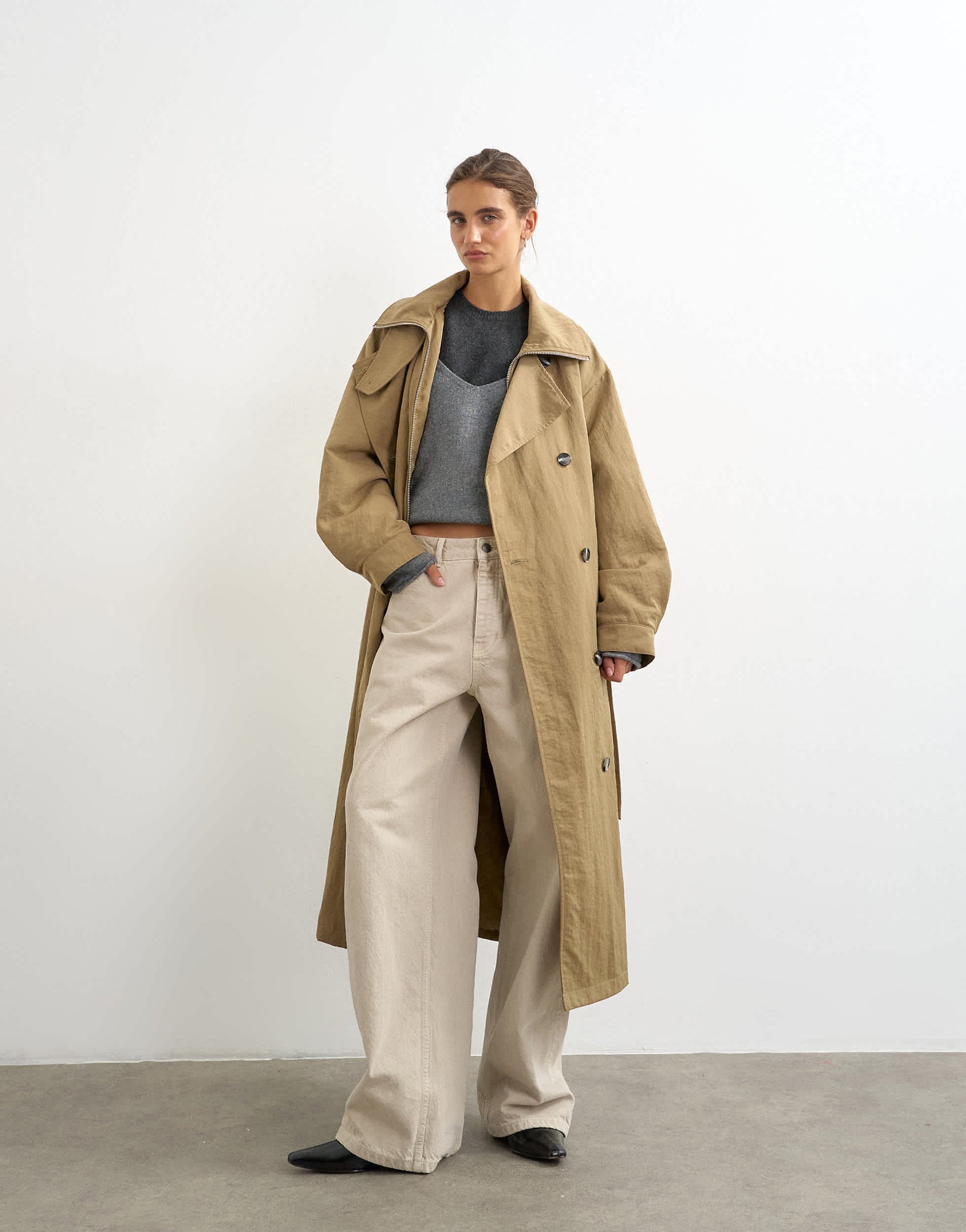Topshop funnel neck trench in camel
