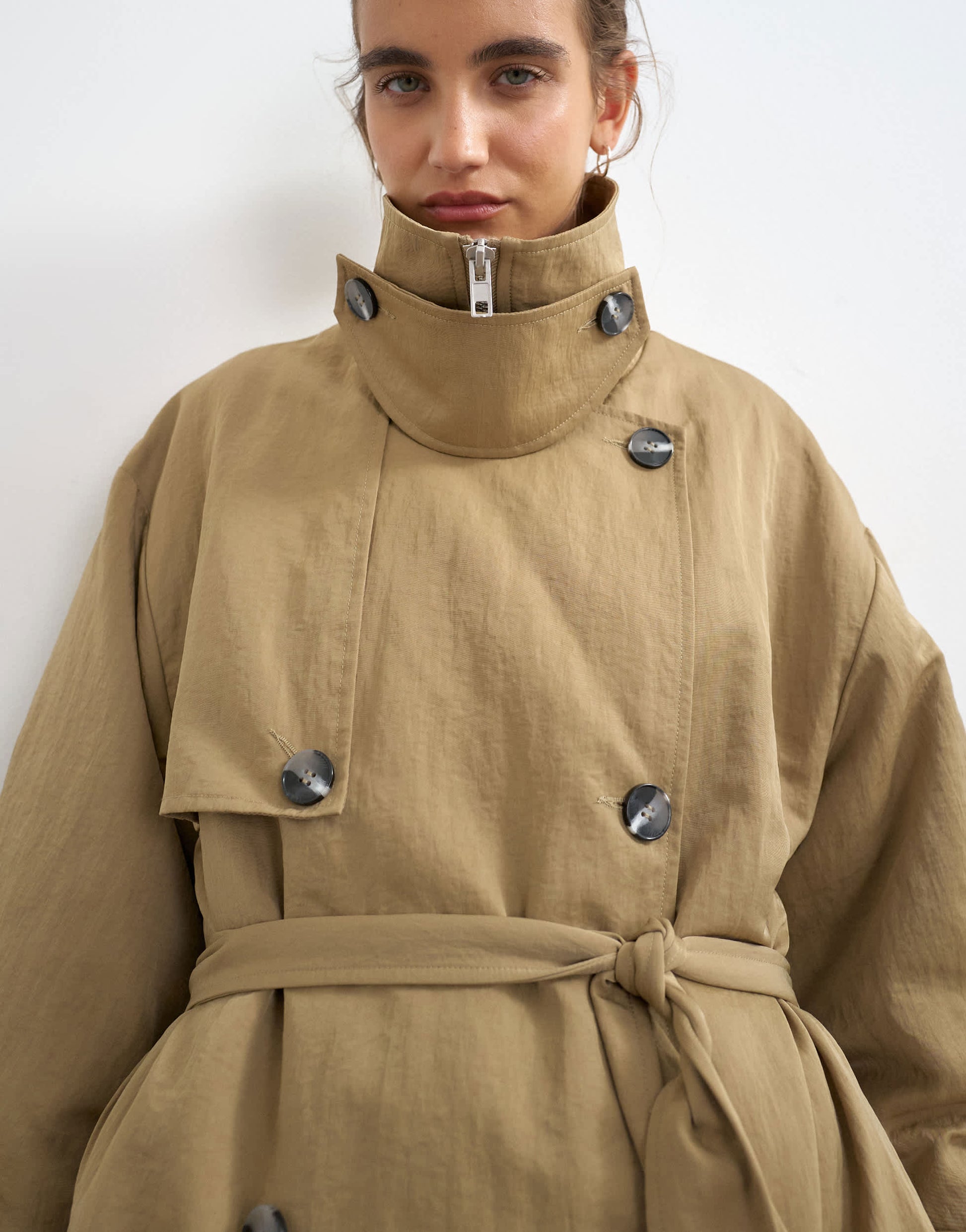 Topshop funnel neck trench in camel