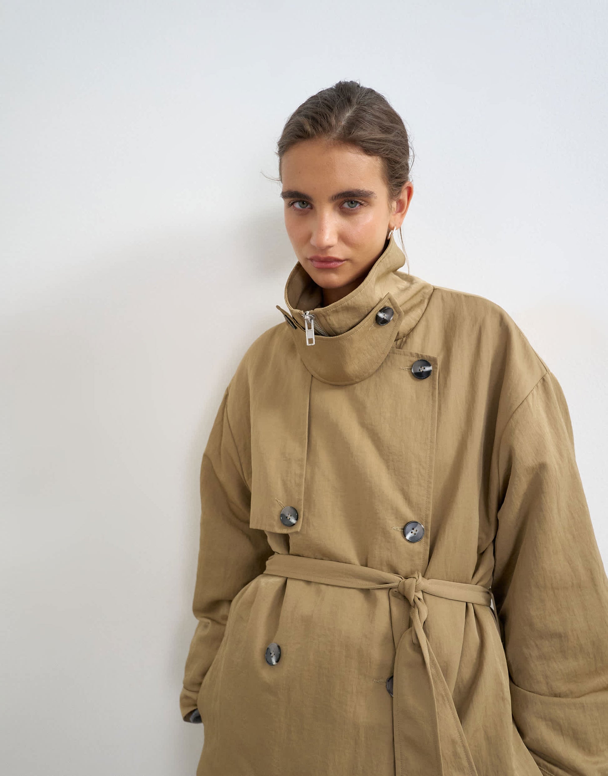 Topshop funnel neck trench in camel