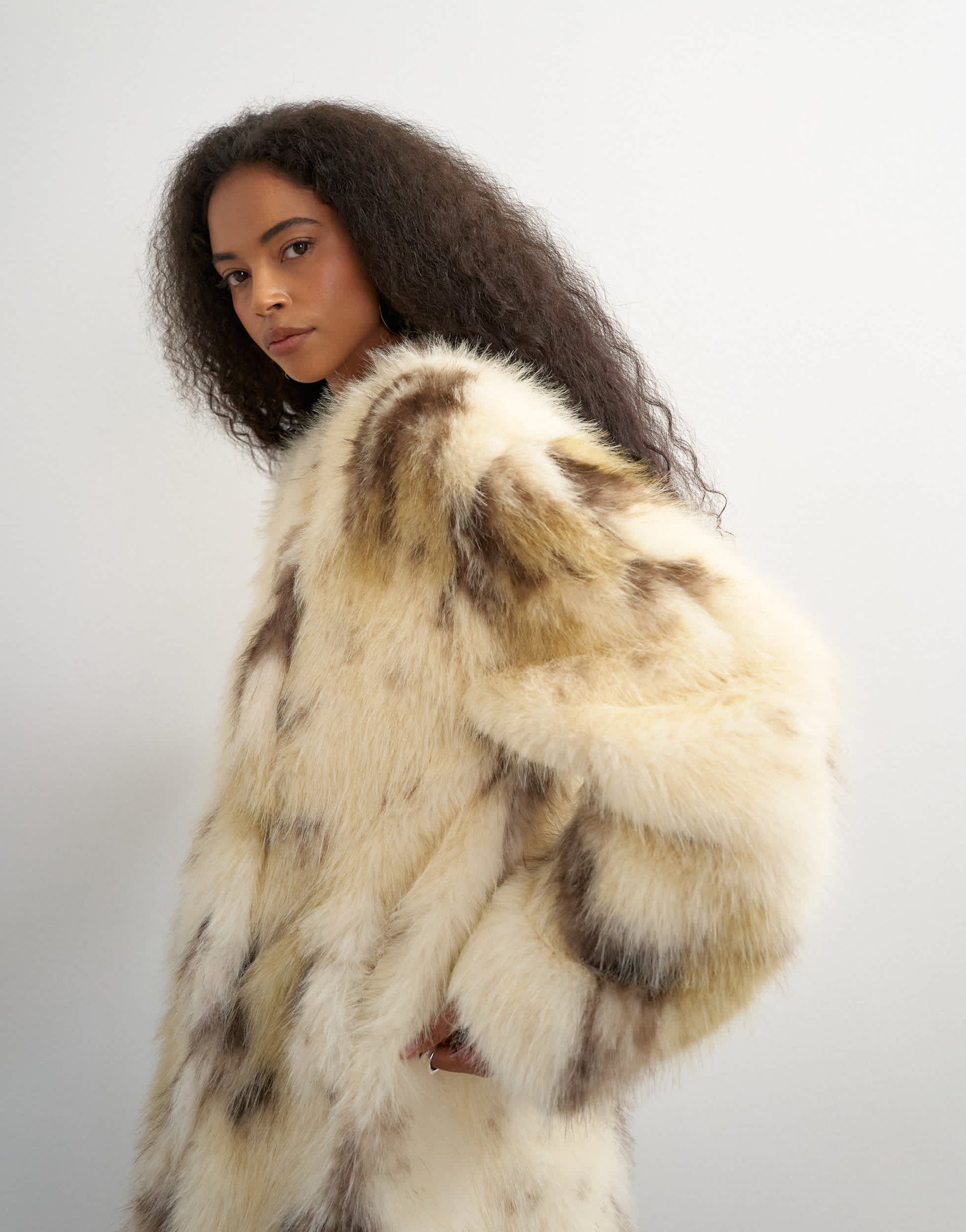 Topshop longline faux fur coat in cow
