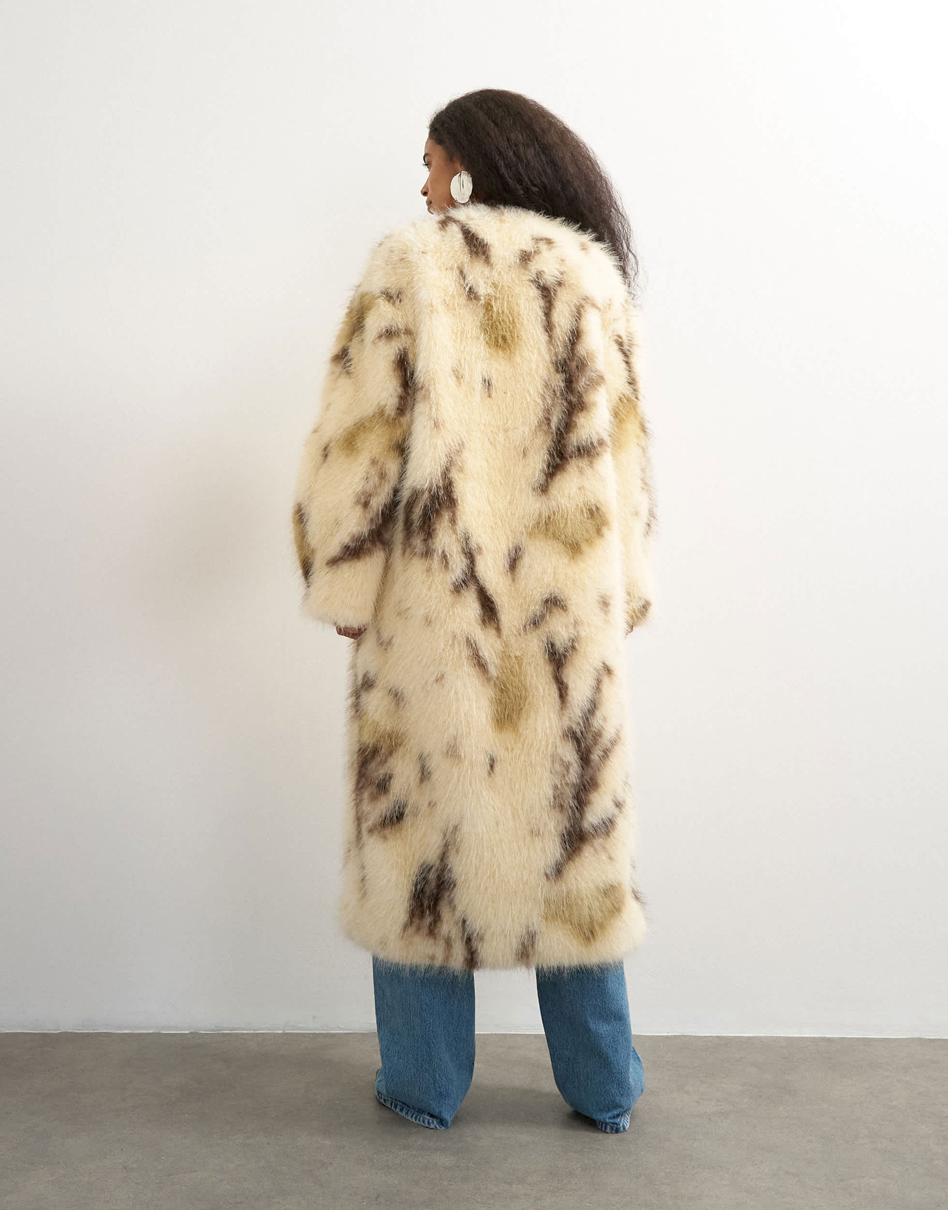 Topshop longline faux fur coat in cow