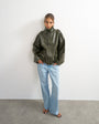 Topshop faux leather funnel neck drawstring bomber in green