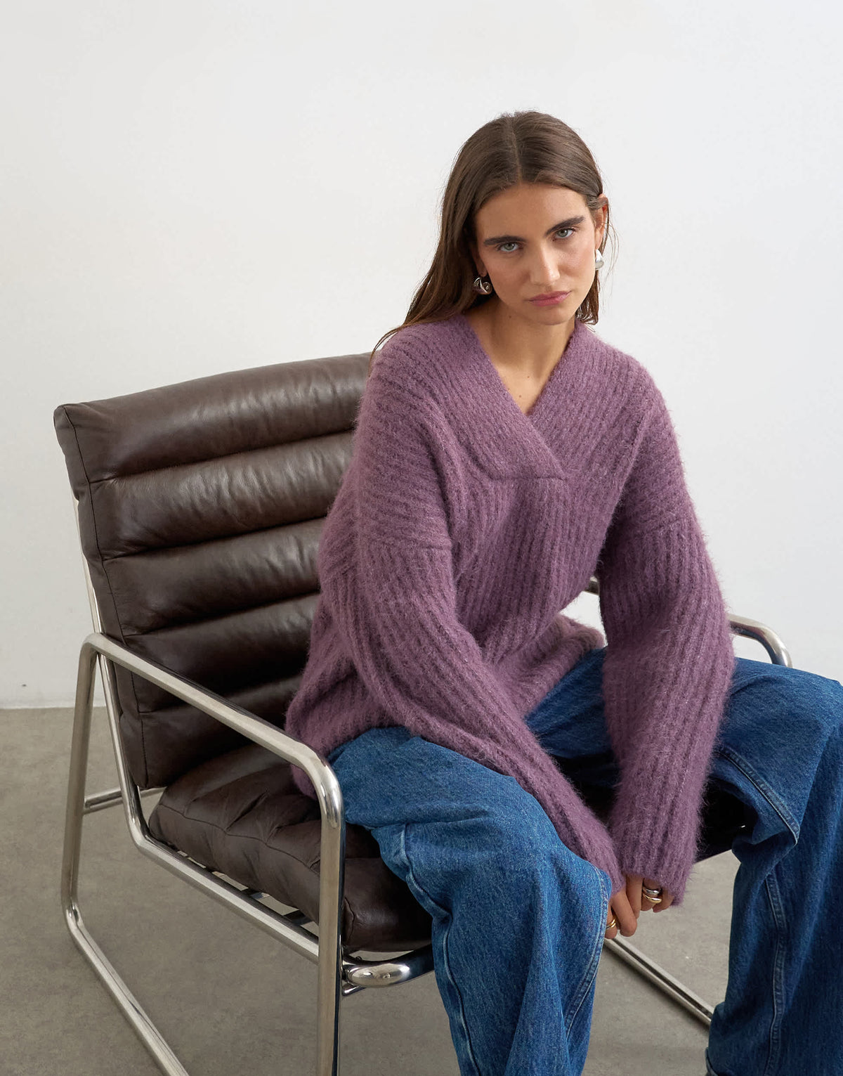 Topshop knitted chunky shawl collar jumper in bruised purple