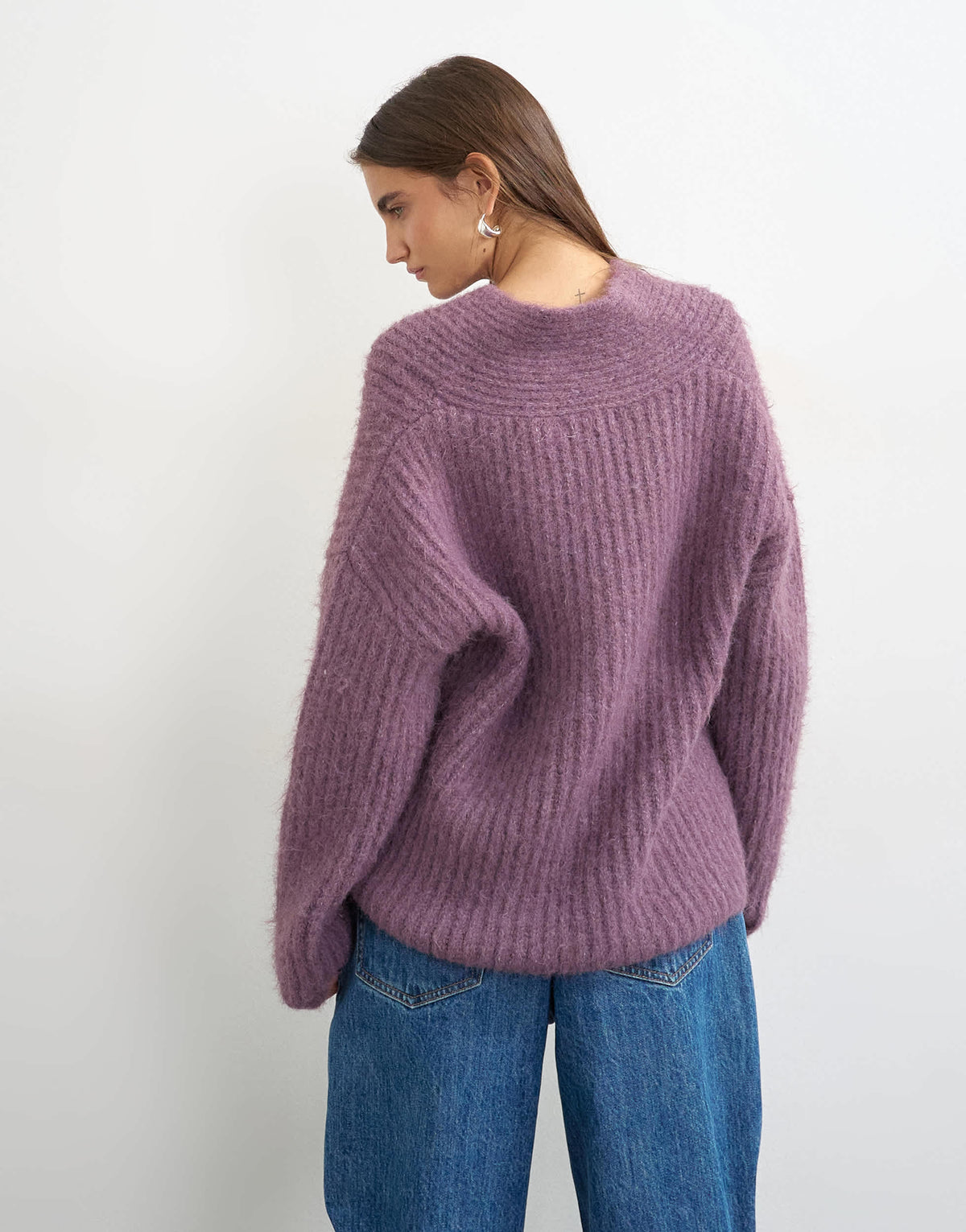 Topshop knitted chunky shawl collar jumper in bruised purple