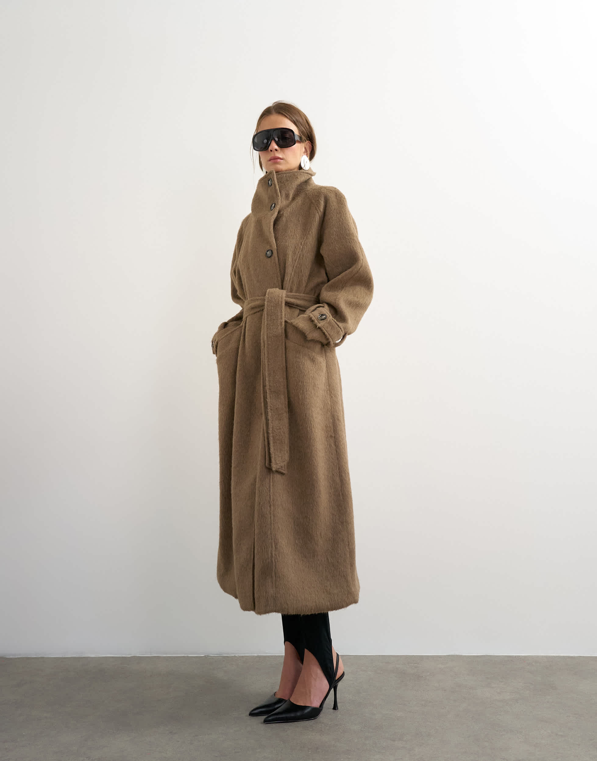 Topshop formal long trench jacket in mocha