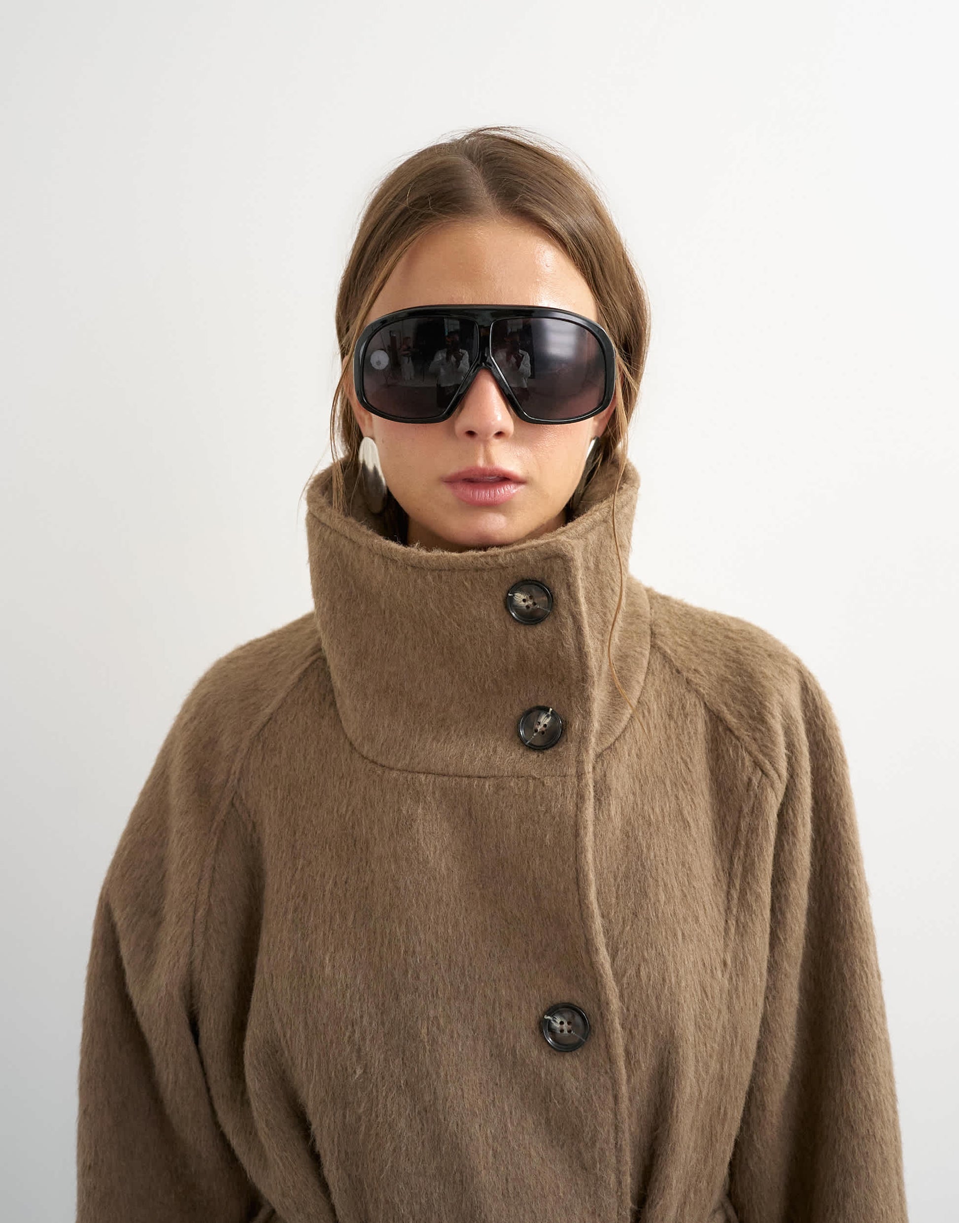 Topshop formal long trench jacket in mocha