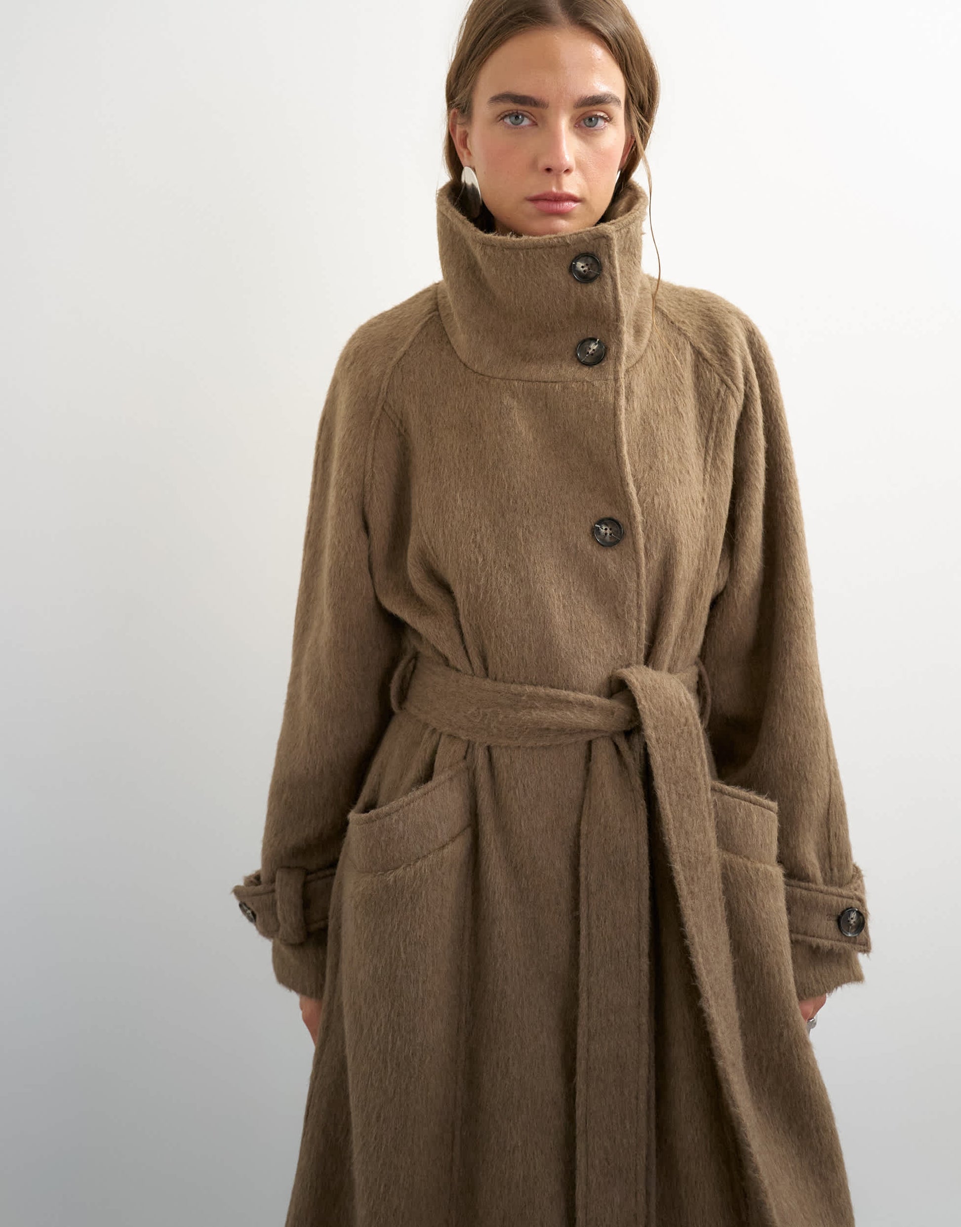 Topshop formal long trench jacket in mocha