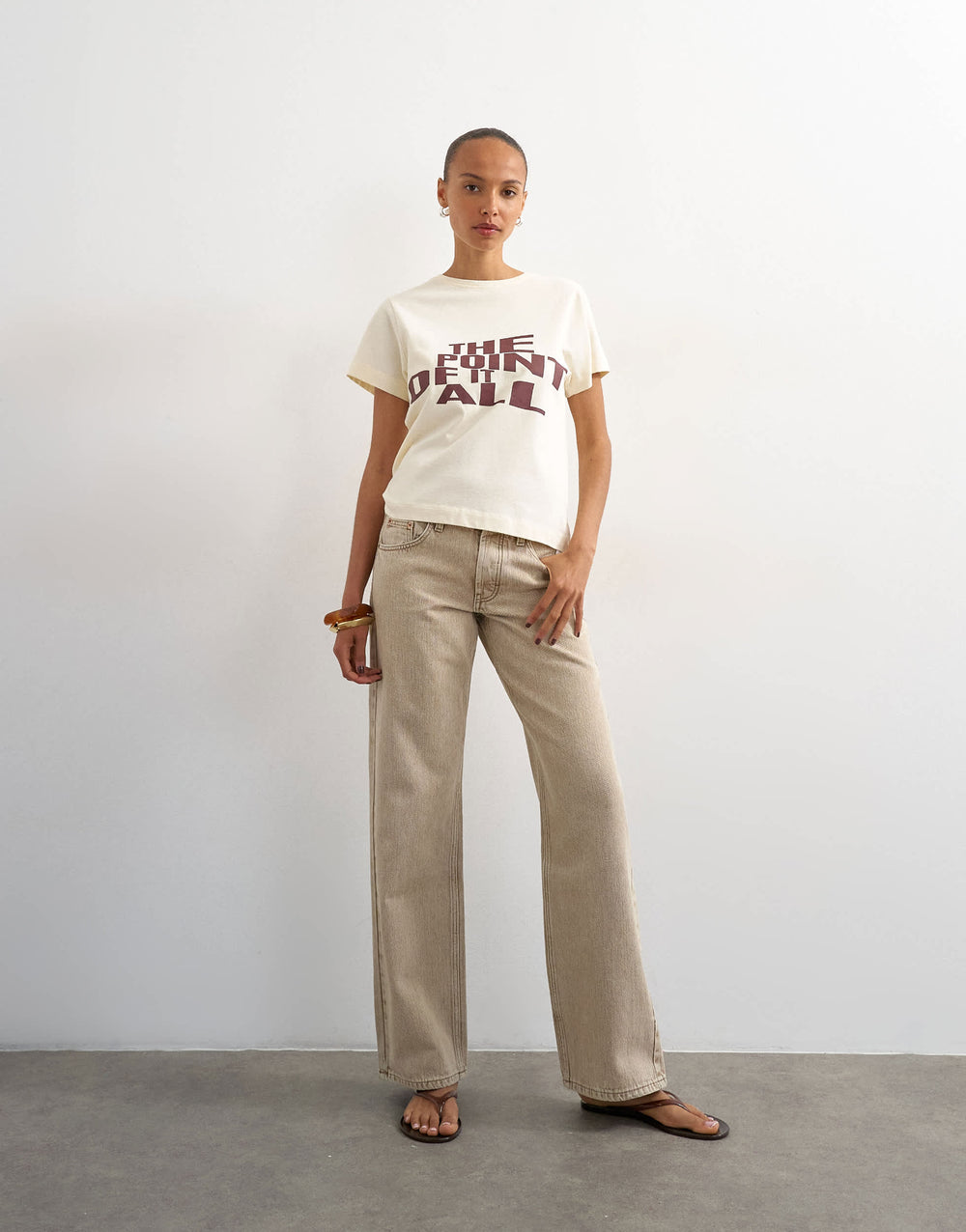 Topshop Ember low rise relaxed straight leg jean in beige