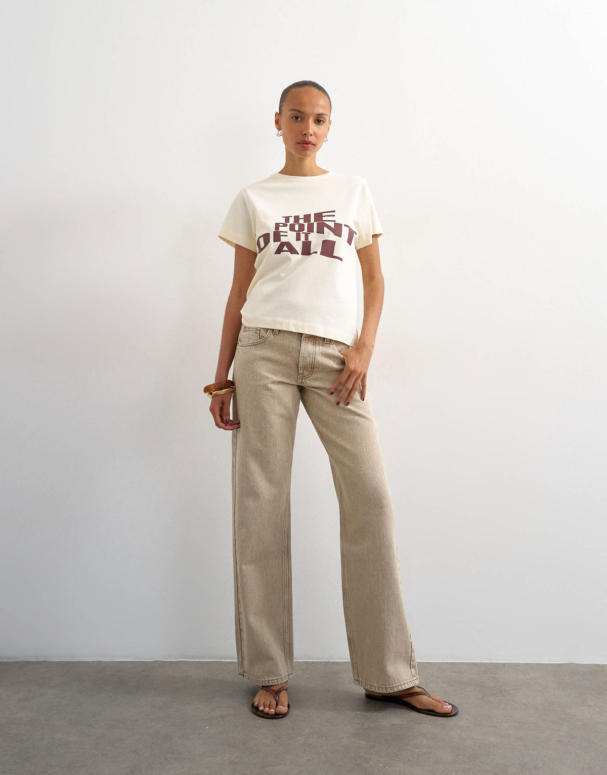 Topshop Ember low rise relaxed straight leg jean in beige