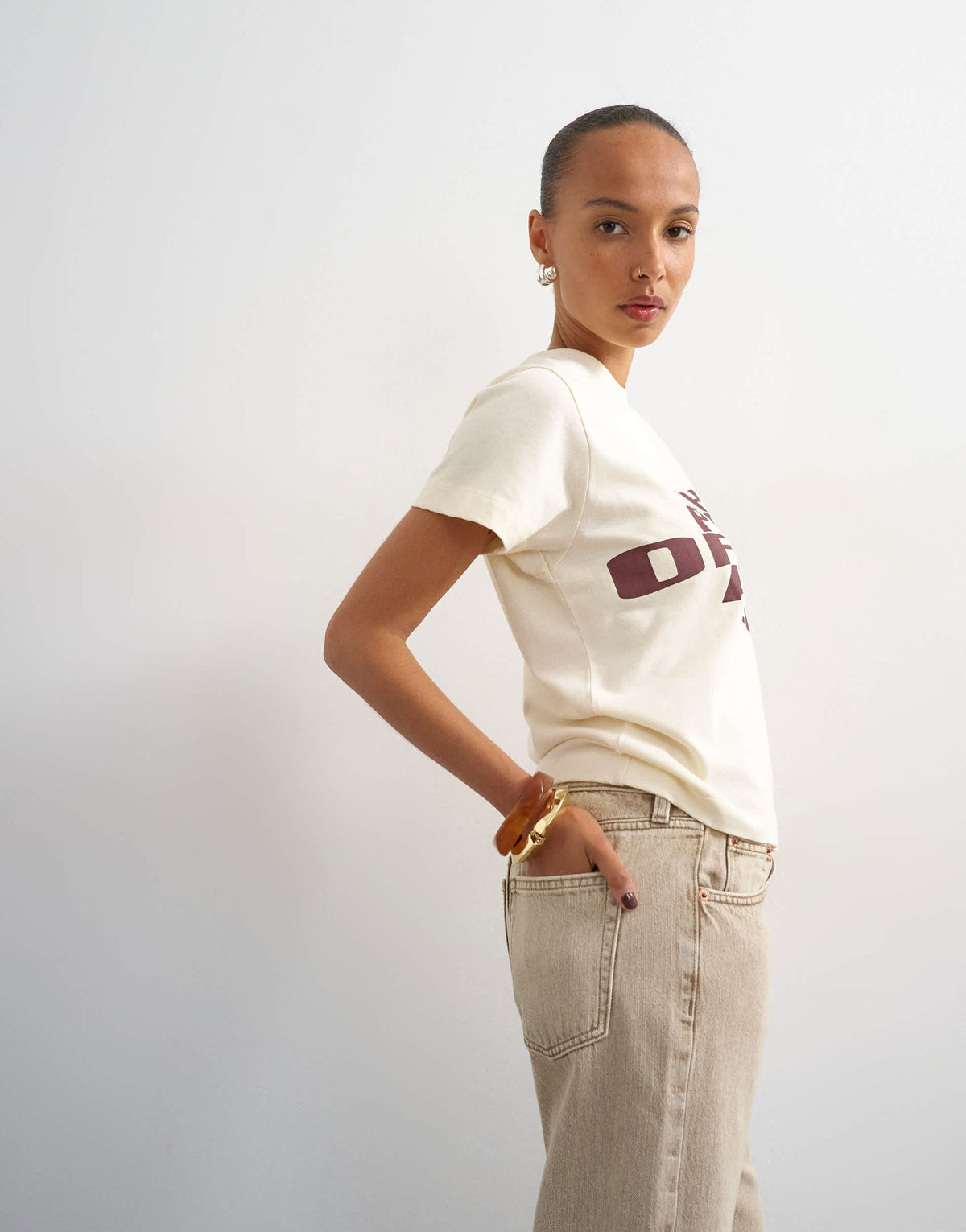 Topshop Ember low rise relaxed straight leg jean in beige