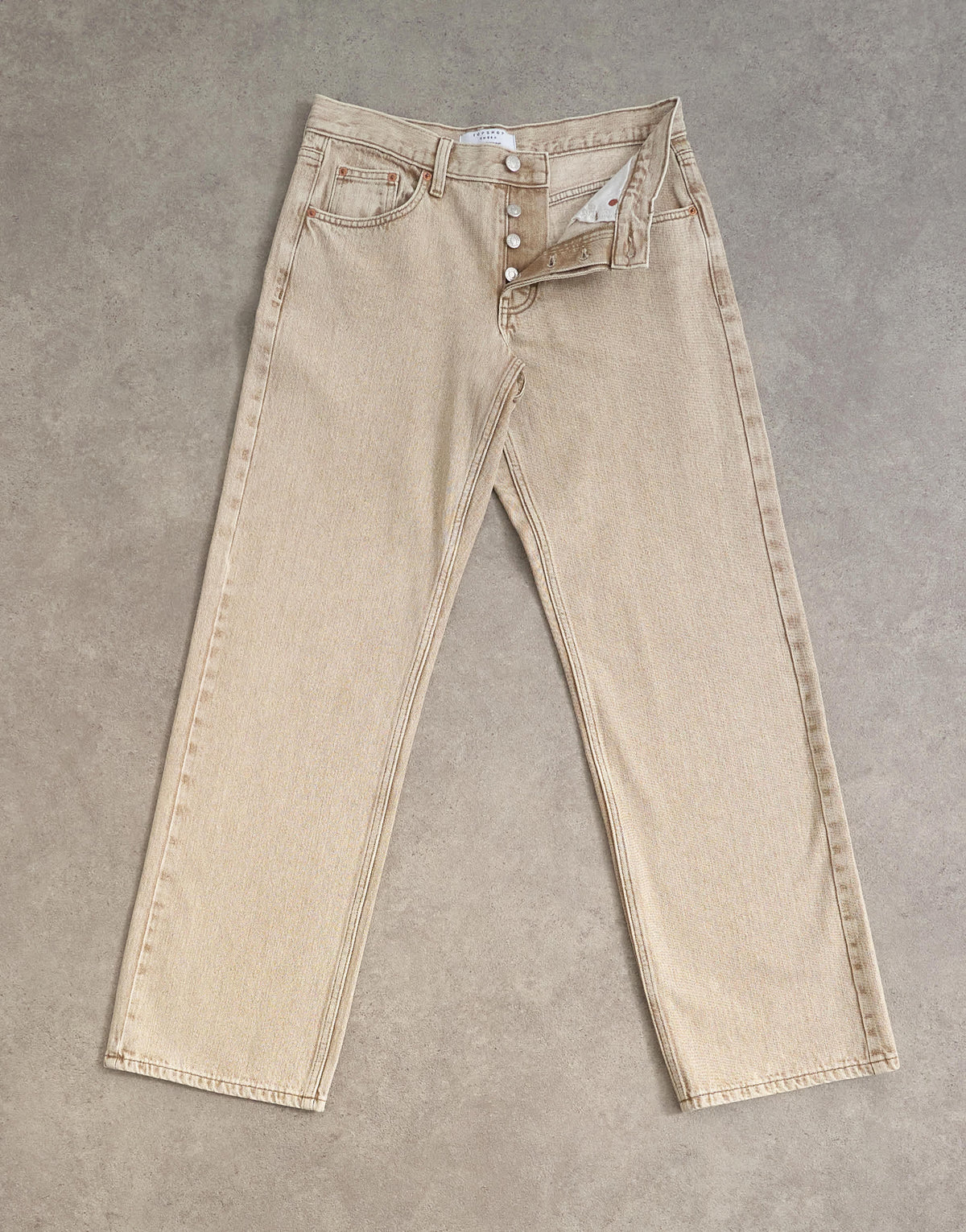 Topshop Ember low rise relaxed straight leg jean in beige