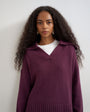 Topshop knitted curved hem collared polo jumper with wool in mulberry