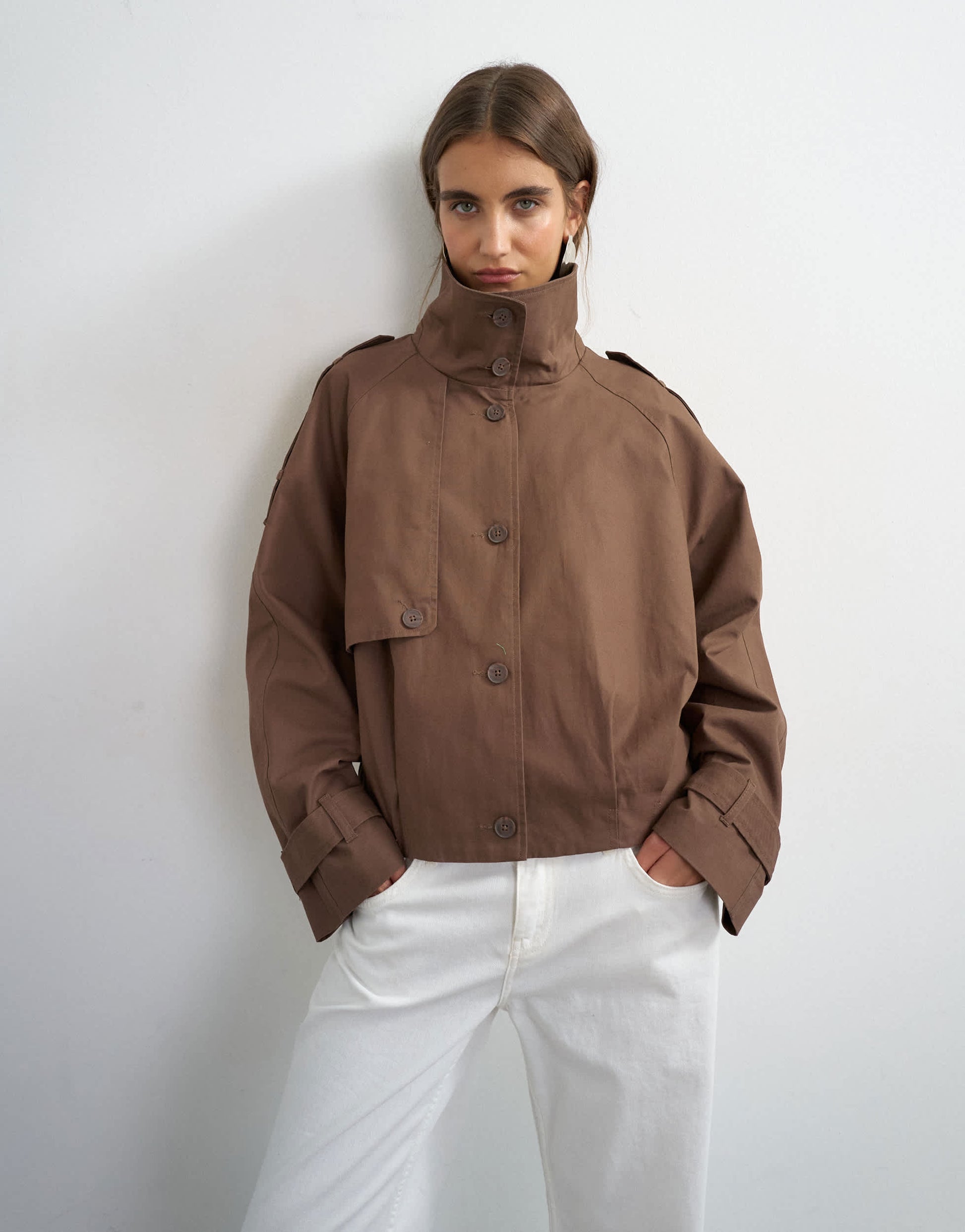 Topshop cropped trench in brown
