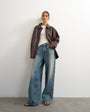 Topshop faux leather cinched jacket in washed brown