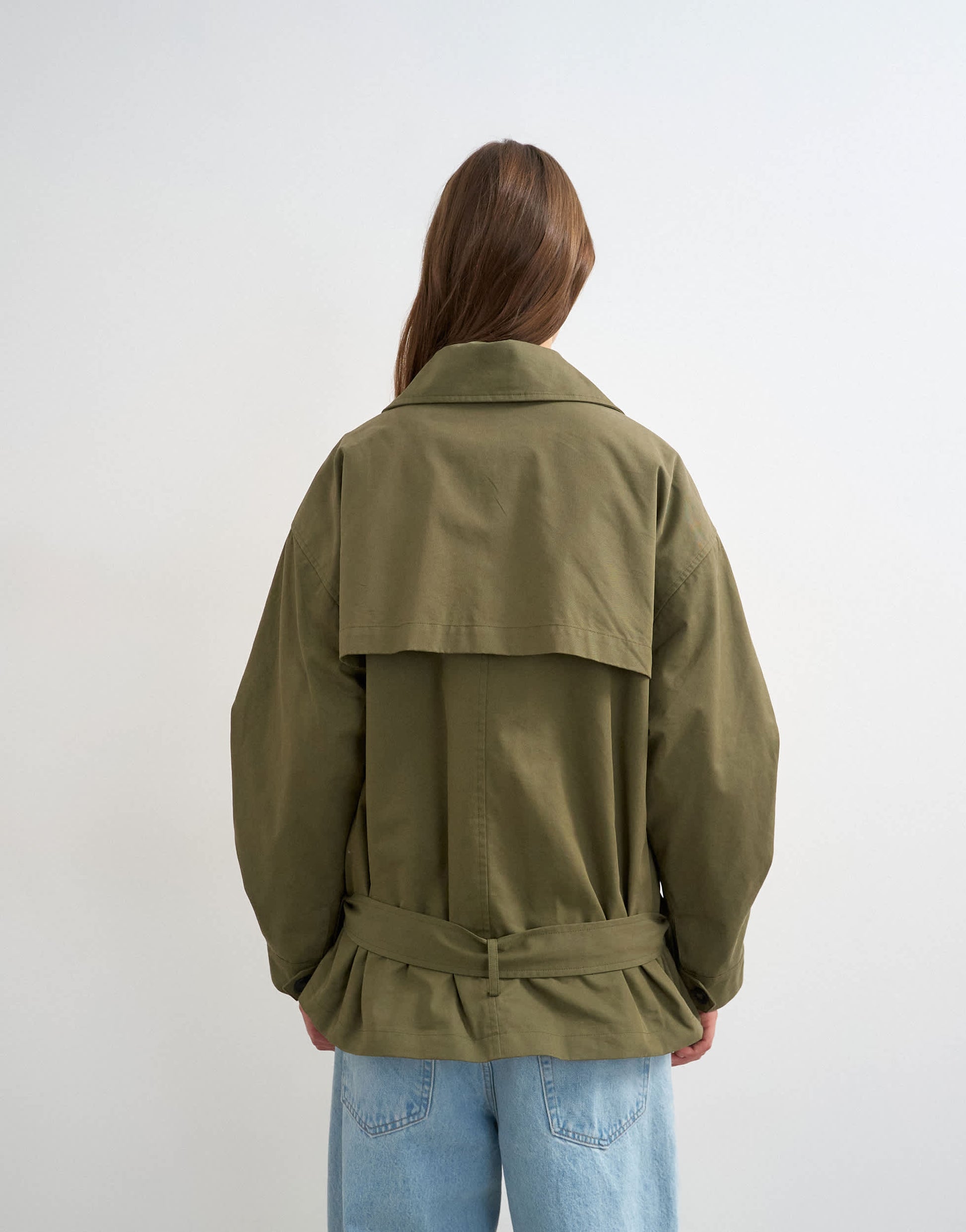 Topshop mid length oversized belted trench in green