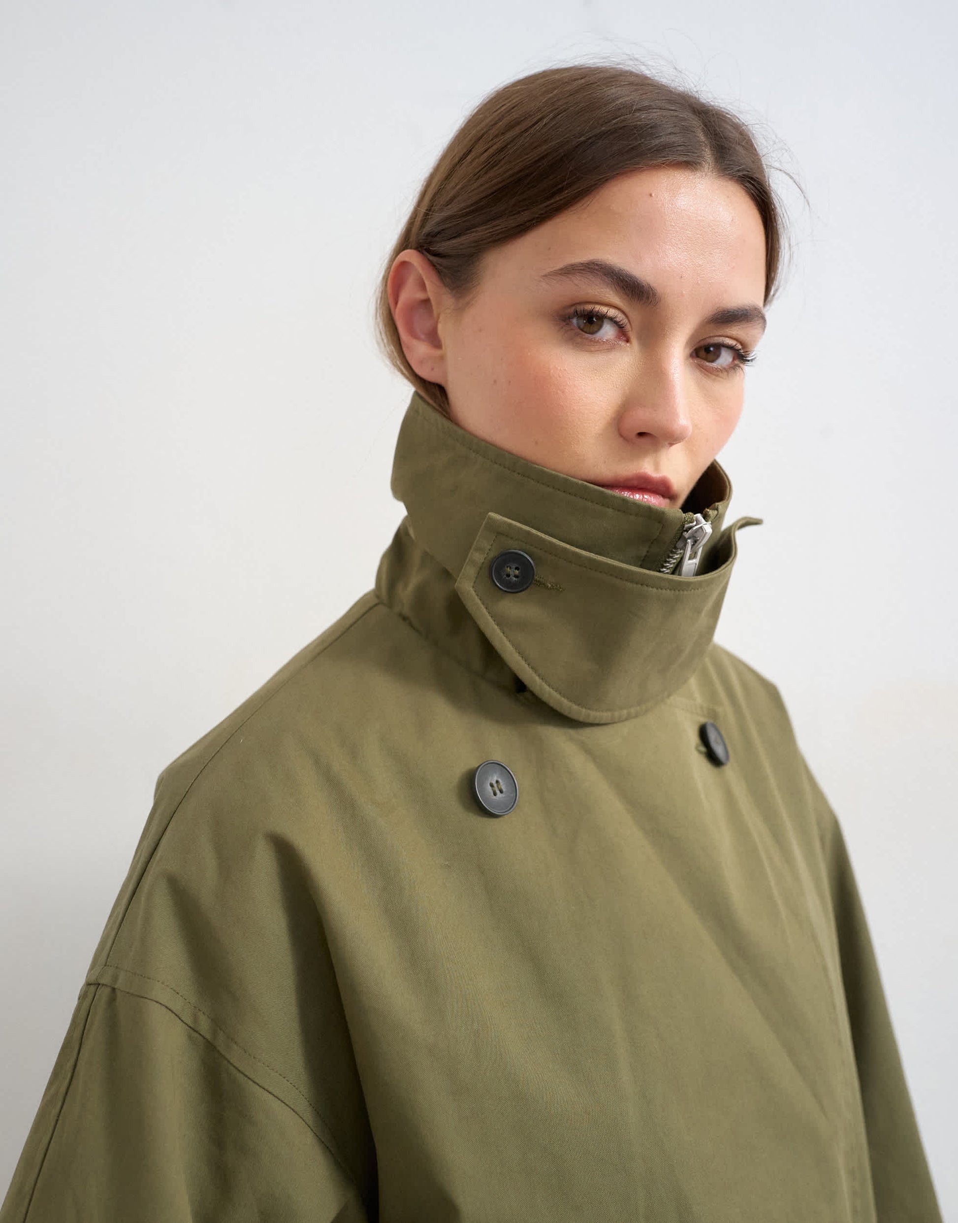 Topshop mid length oversized belted trench in green