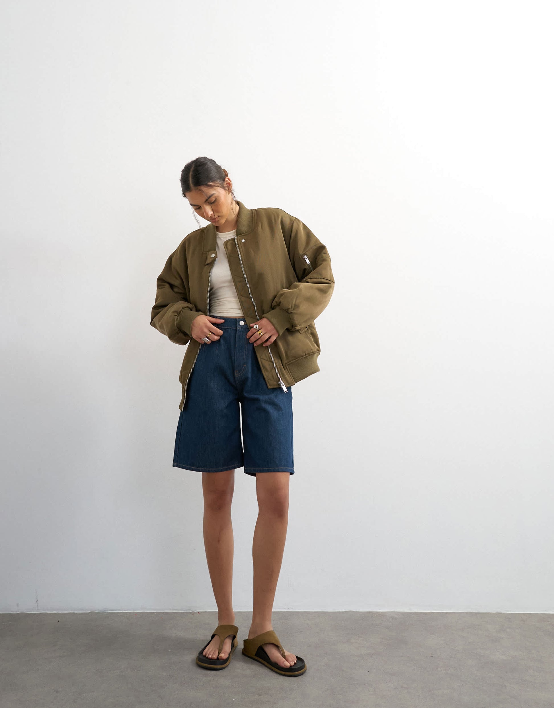 Topshop nylon bomber jacket in khaki