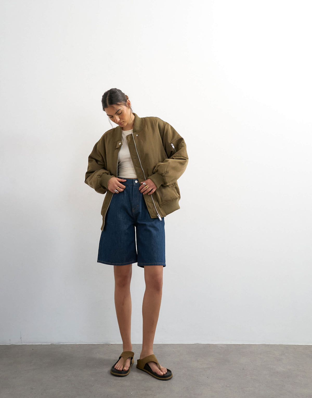 Topshop nylon bomber jacket in khaki