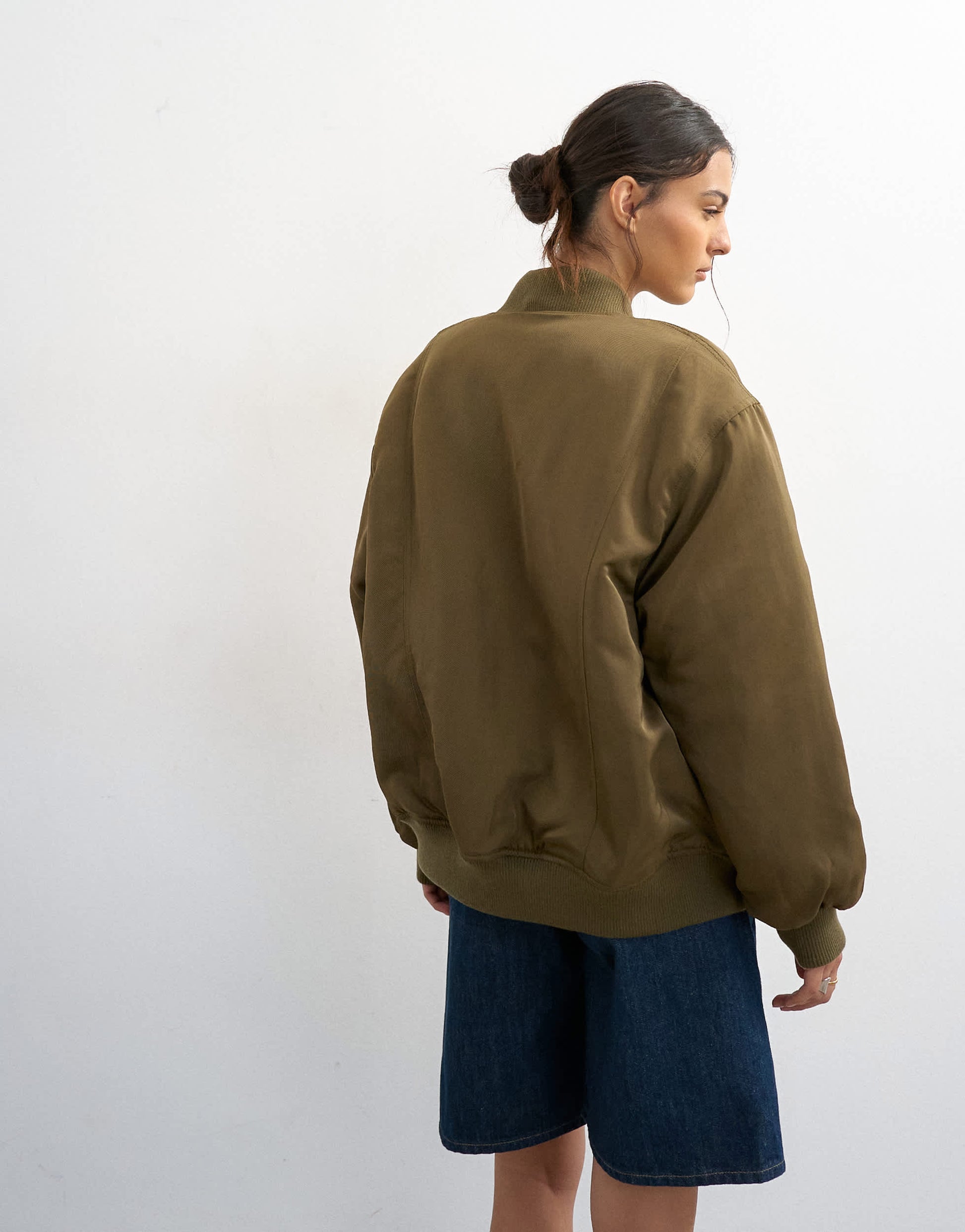 Topshop nylon bomber jacket in khaki