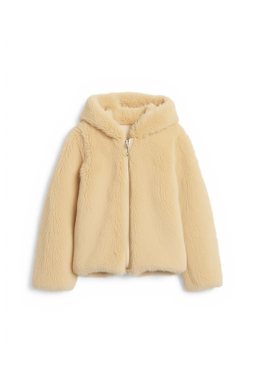 Topshop faux fur zip through hooded jacket in cream