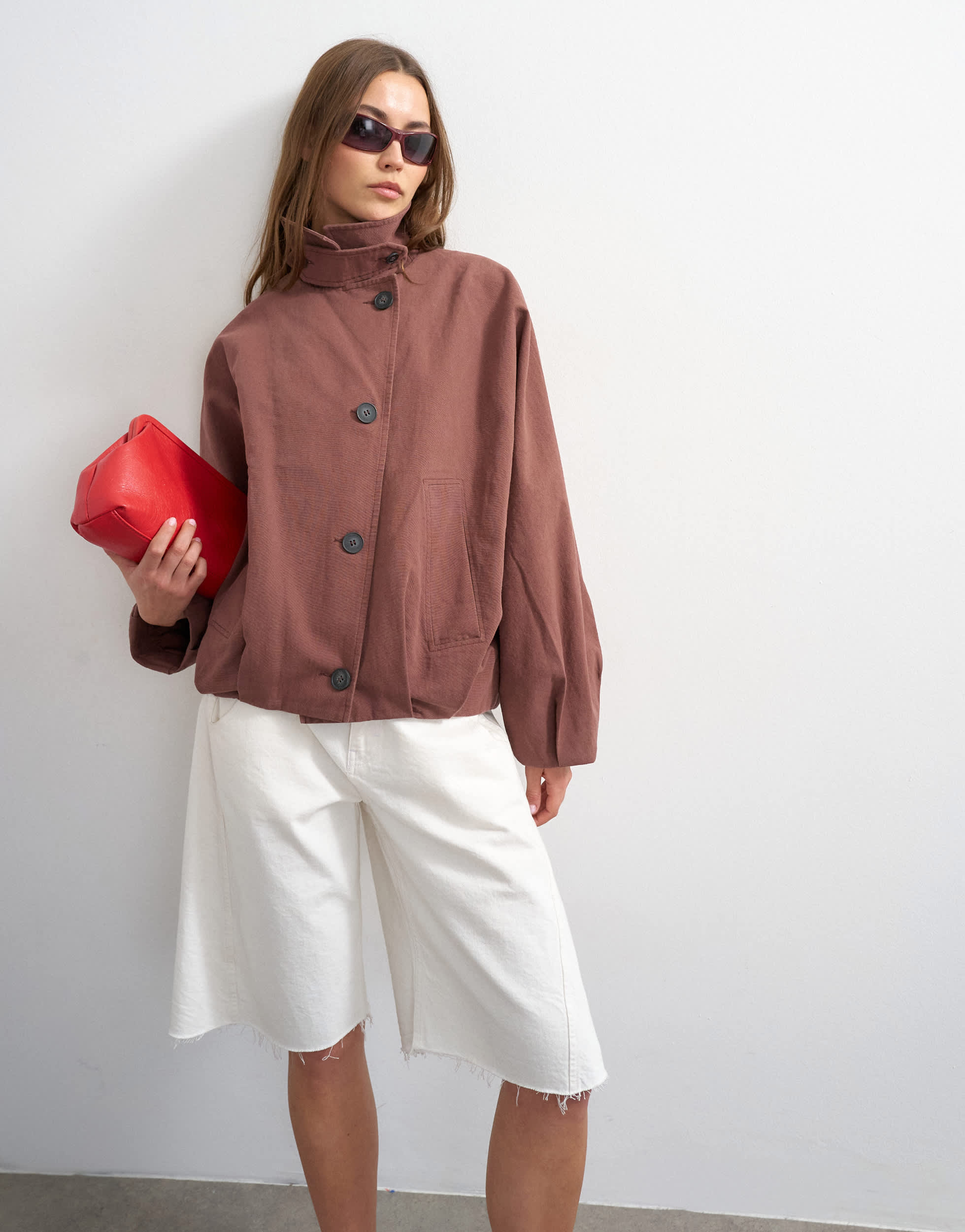 Topshop funnel neck bomber jacket in aubergine