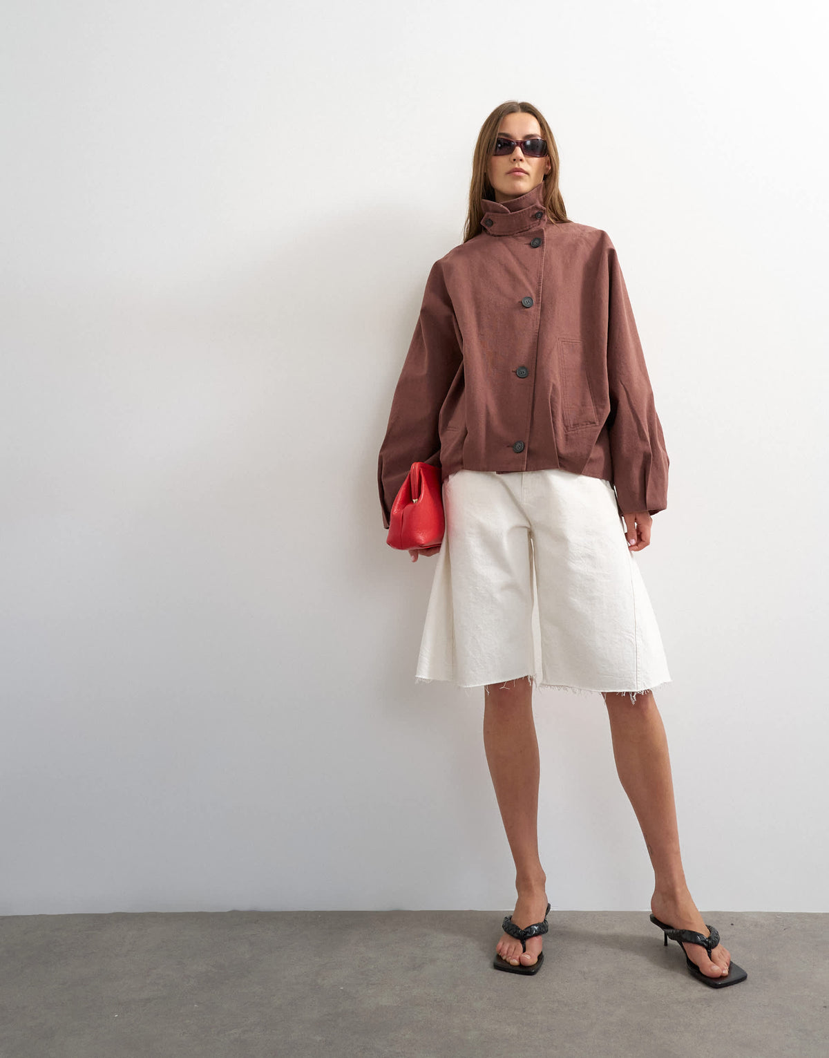 Topshop funnel neck bomber jacket in aubergine