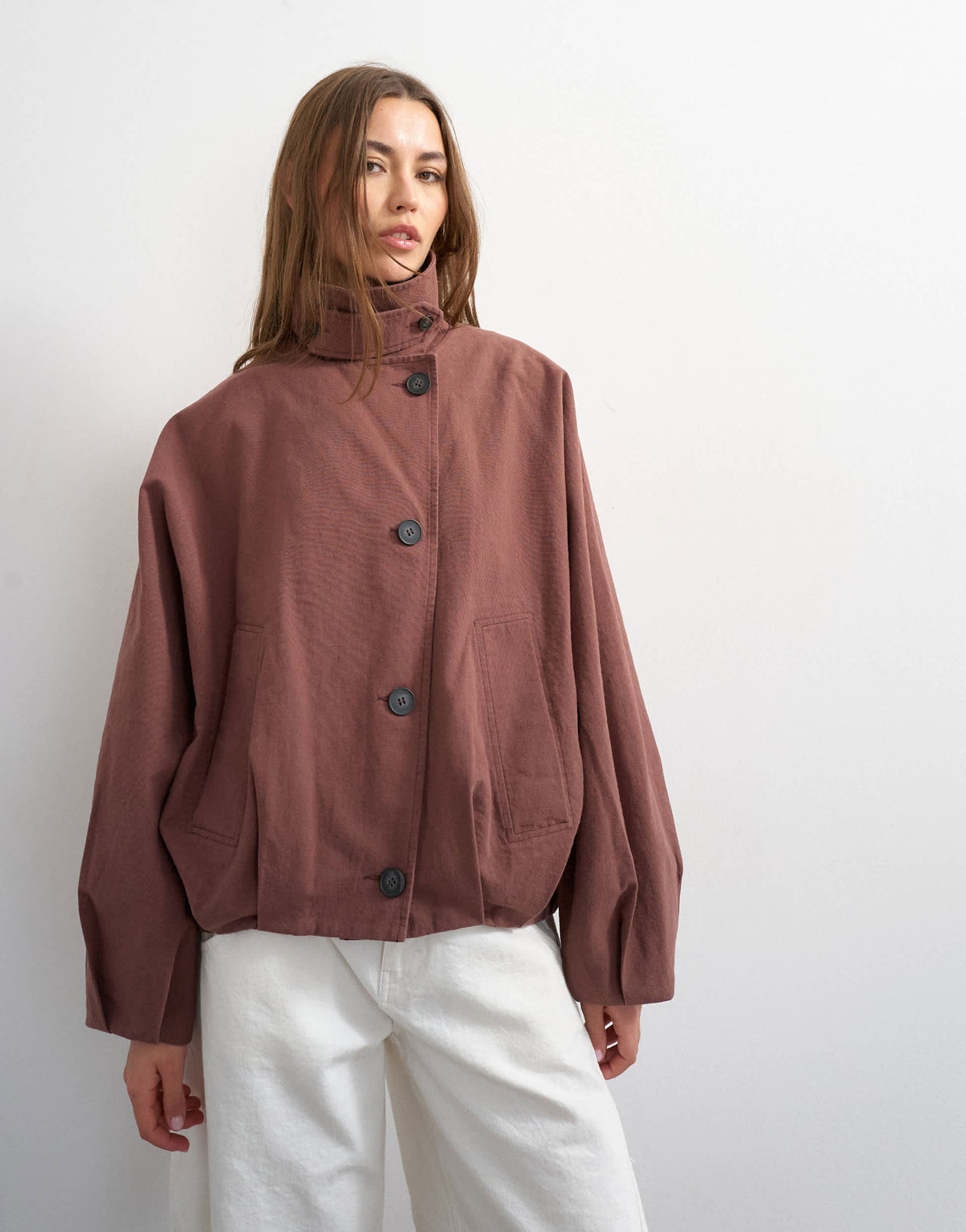 Topshop funnel neck bomber jacket in aubergine