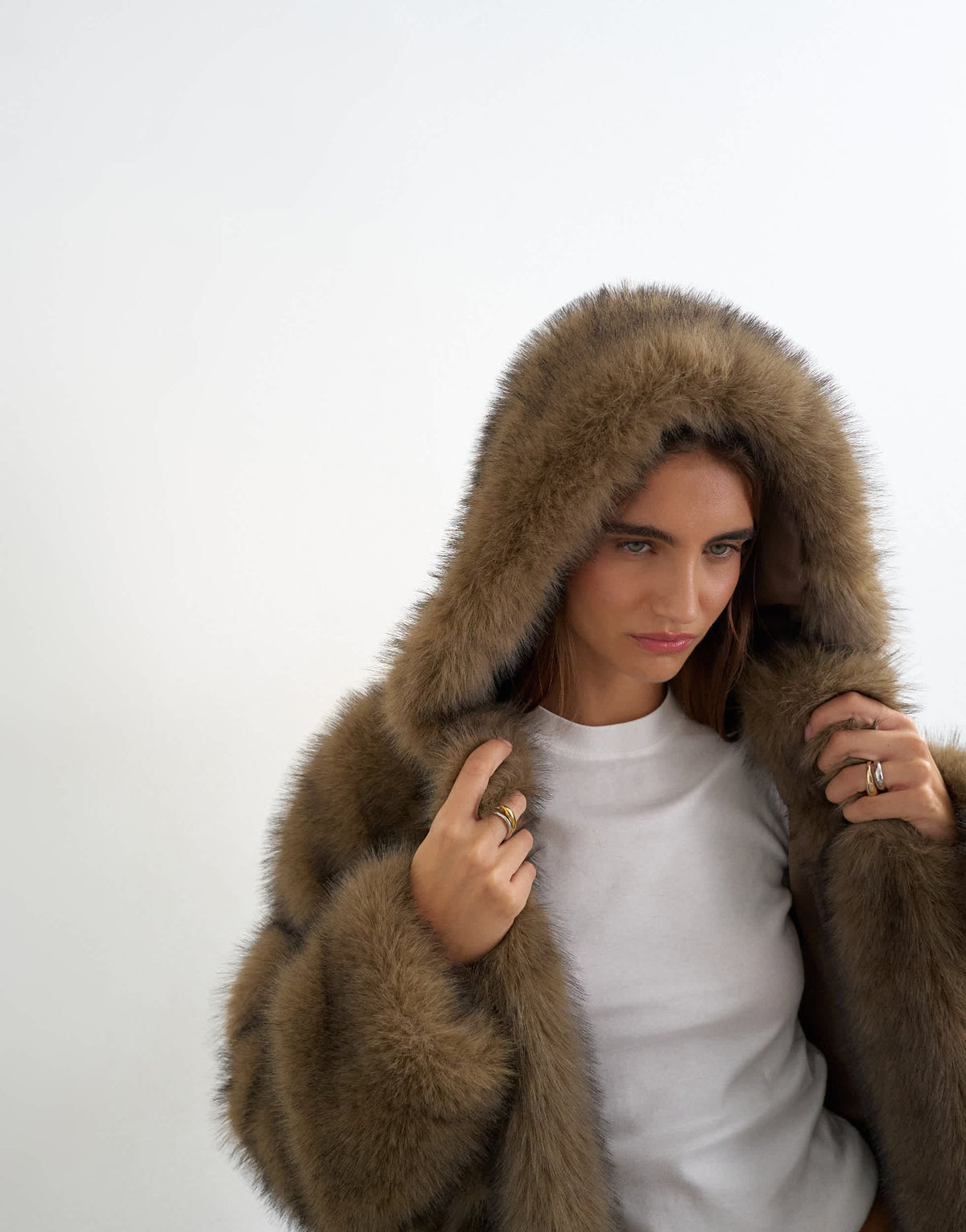 Topshop faux fur longline toggle coat in brown