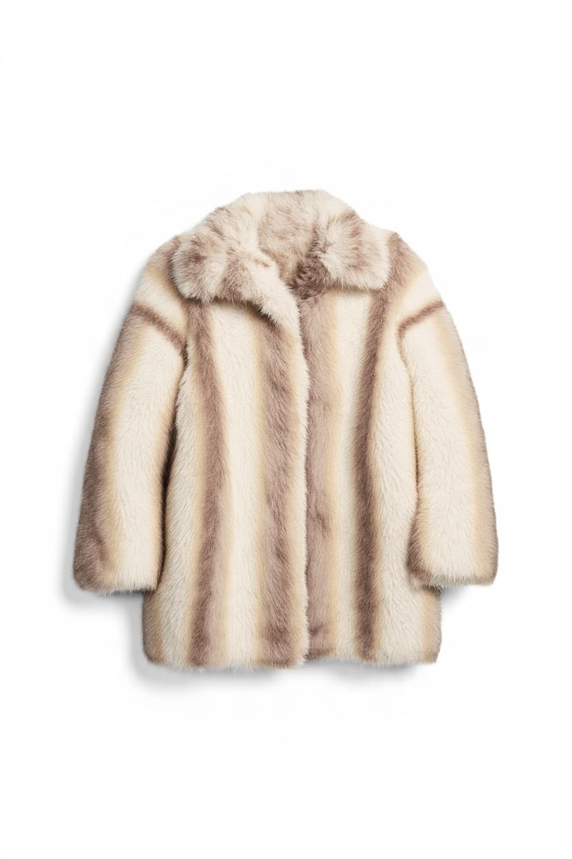 Topshop faux fur mid length coat in white stripe