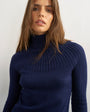 Topshop knitted rib yoke long sleeve top in navy