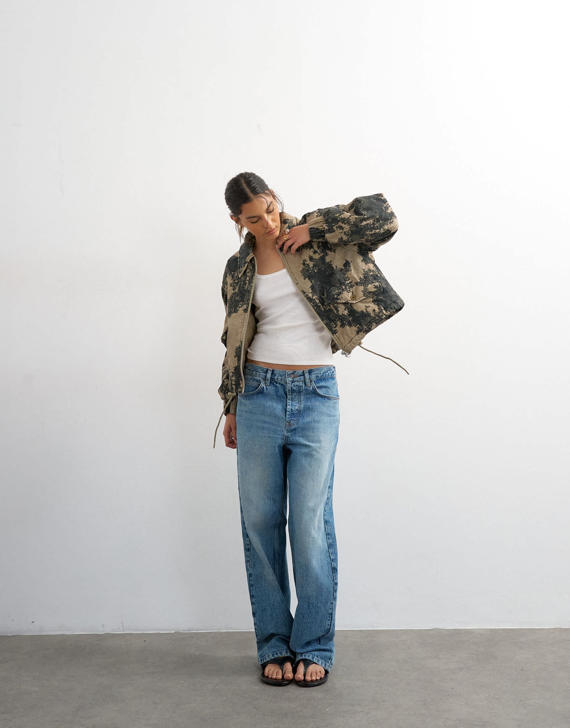 Topshop printed cotton jacket in green