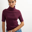 Topshop knitted rib yoke funnel neck top in mulberry