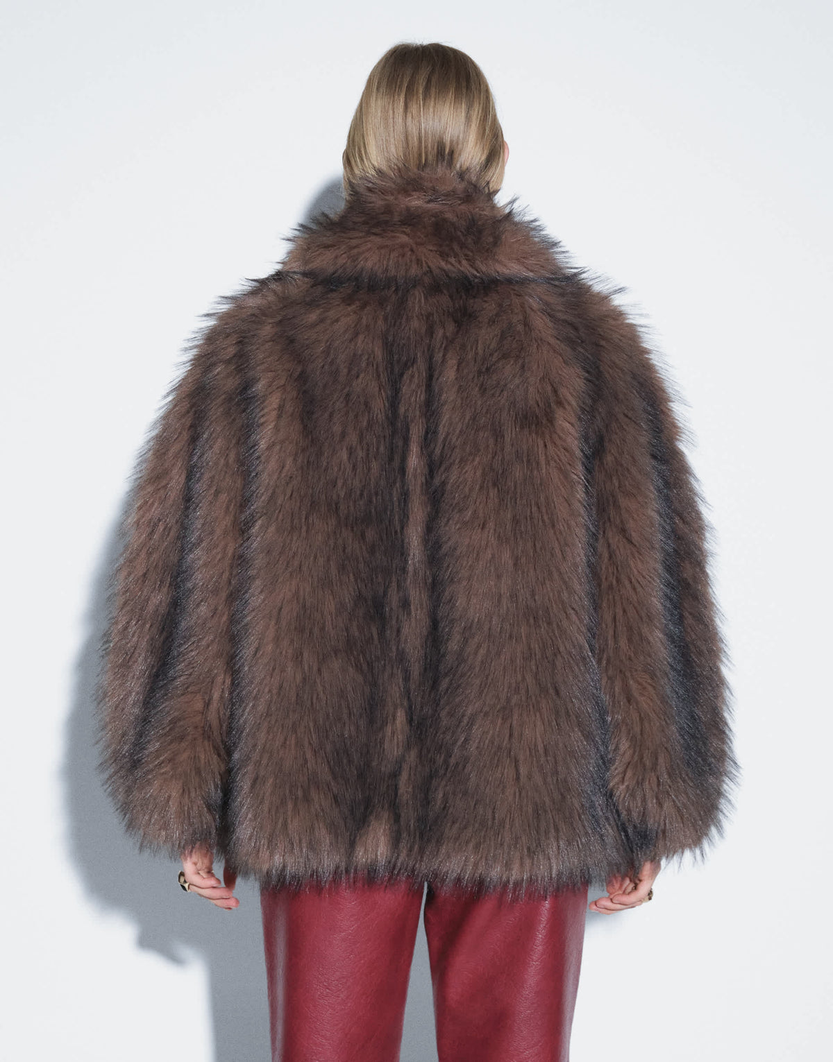 Topshop faux fur mid length shawl jacket in light brown