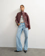 Topshop faux leather funnel neck drawstring bomber in burgundy