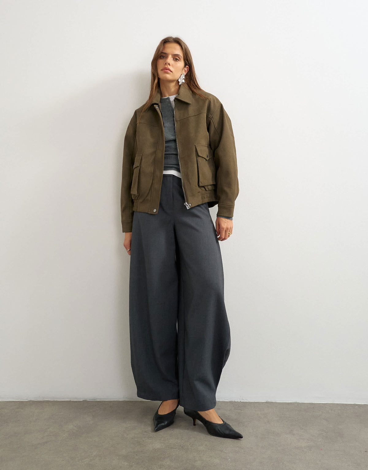 Topshop faux leather oversized bomber jacket in brown