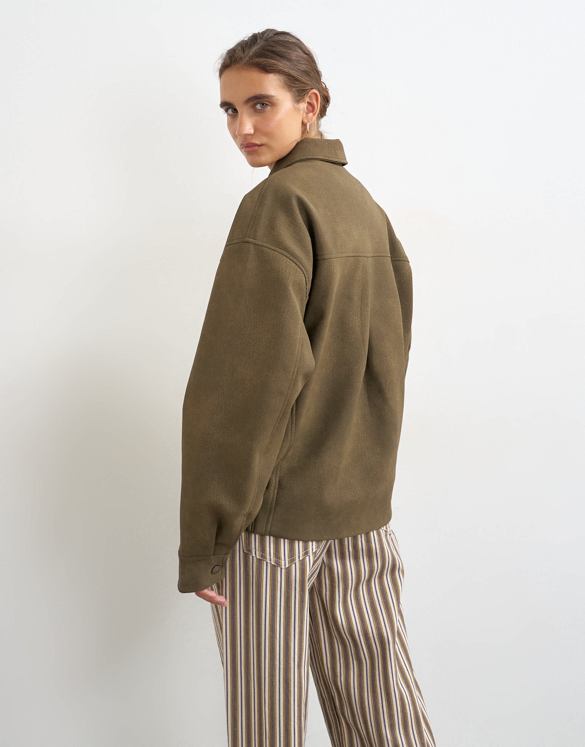 Topshop faux leather oversized bomber jacket in brown