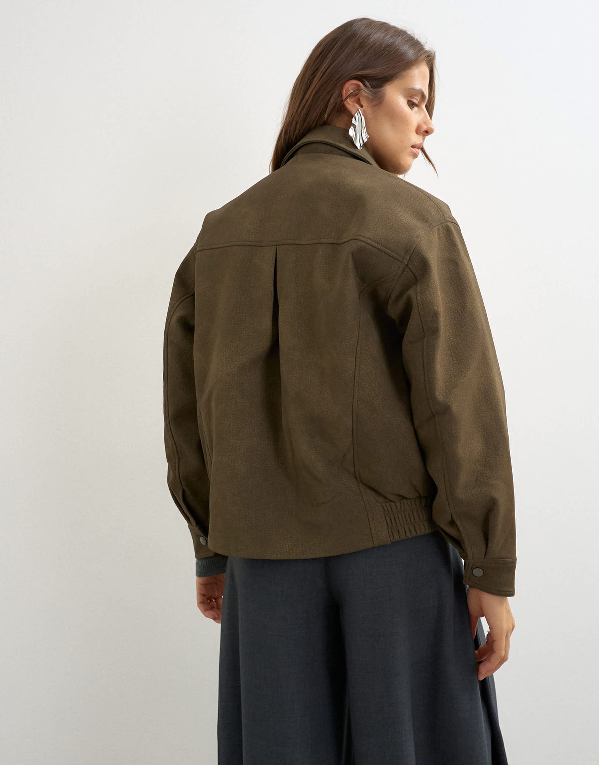 Topshop faux leather oversized bomber jacket in brown