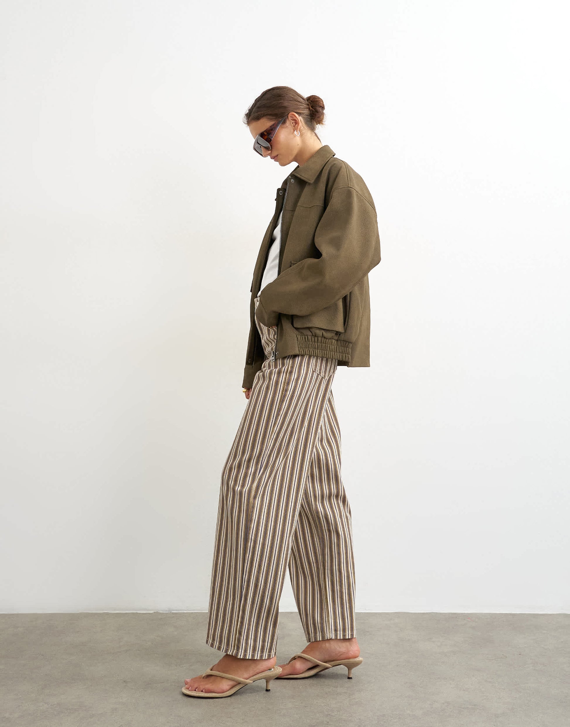 Topshop faux leather oversized bomber jacket in brown