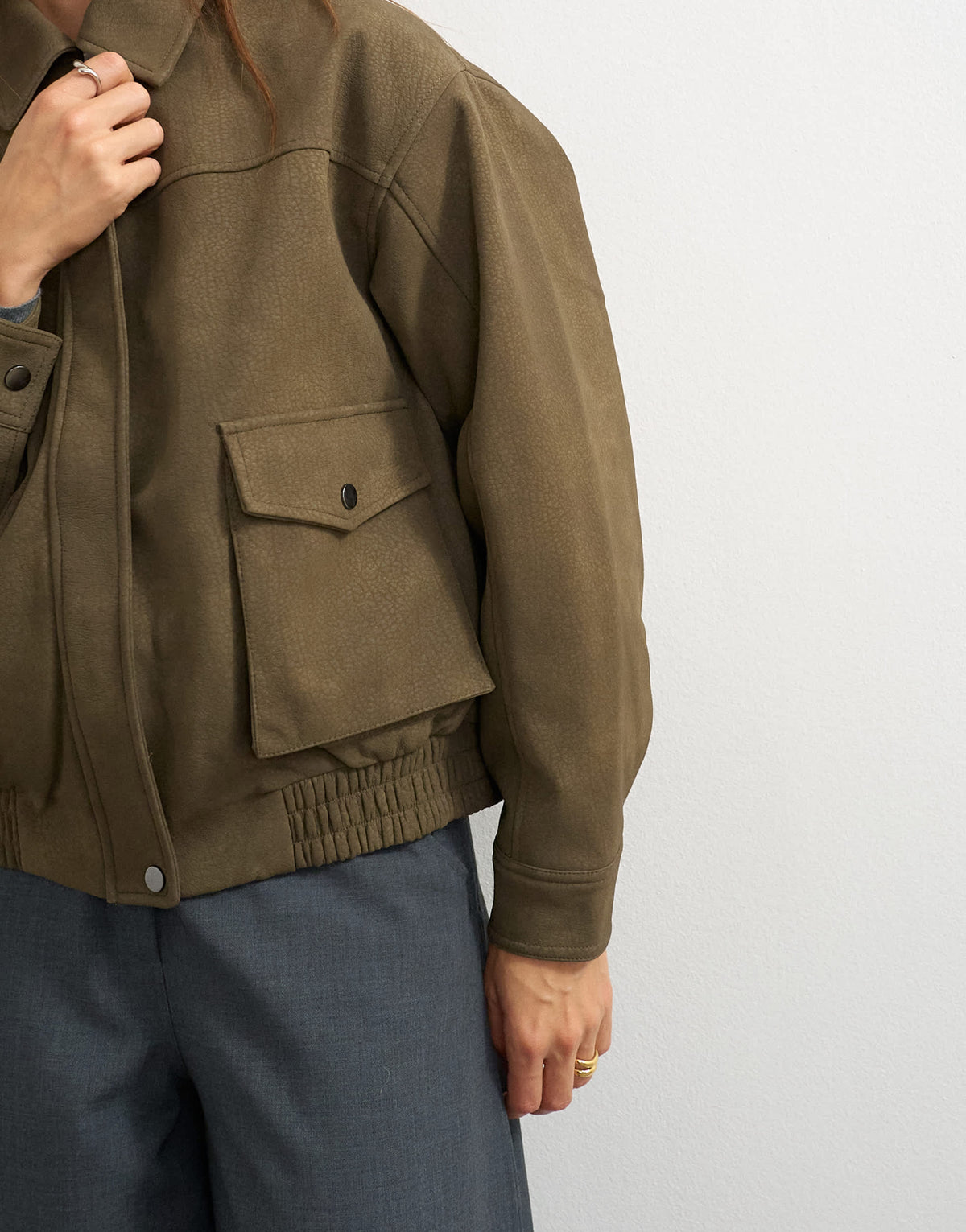 Topshop faux leather oversized bomber jacket in brown