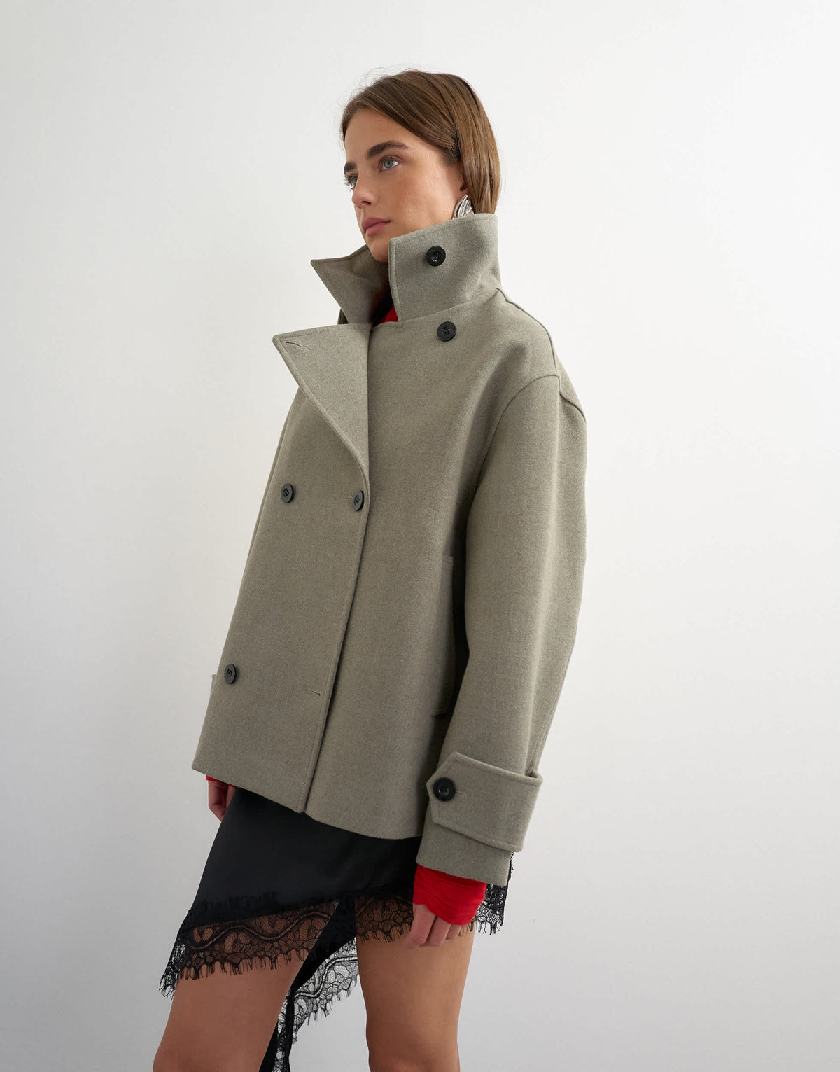 Topshop funnel neck jacket in grey