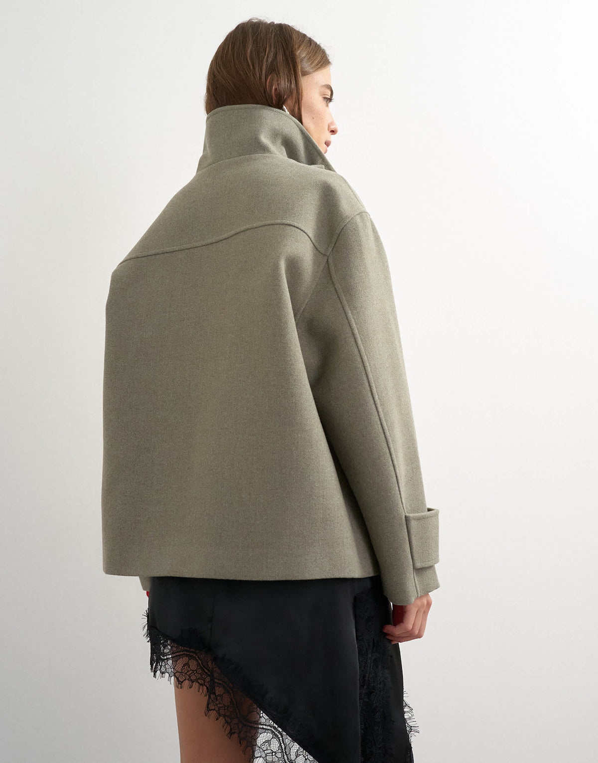 Topshop funnel neck wool jacket in grey