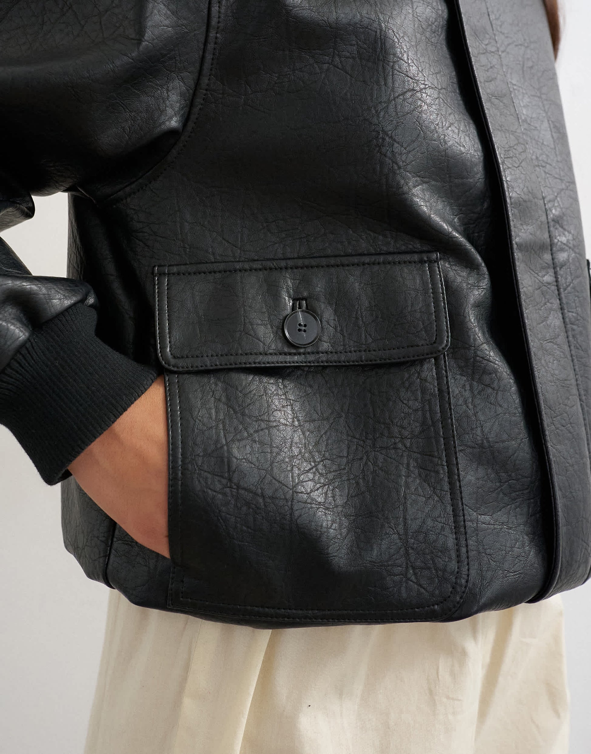 Topshop faux leather nero collar bomber jacket in black