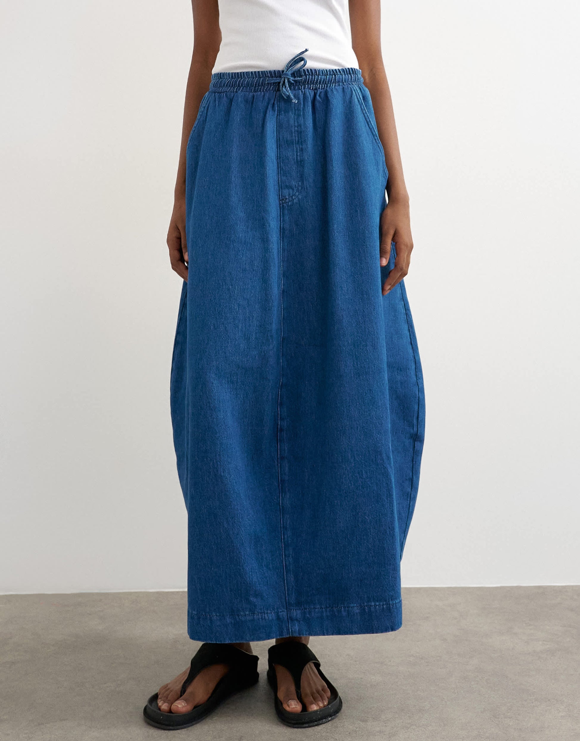 Topshop denim pull on maxi skirt in rich blue