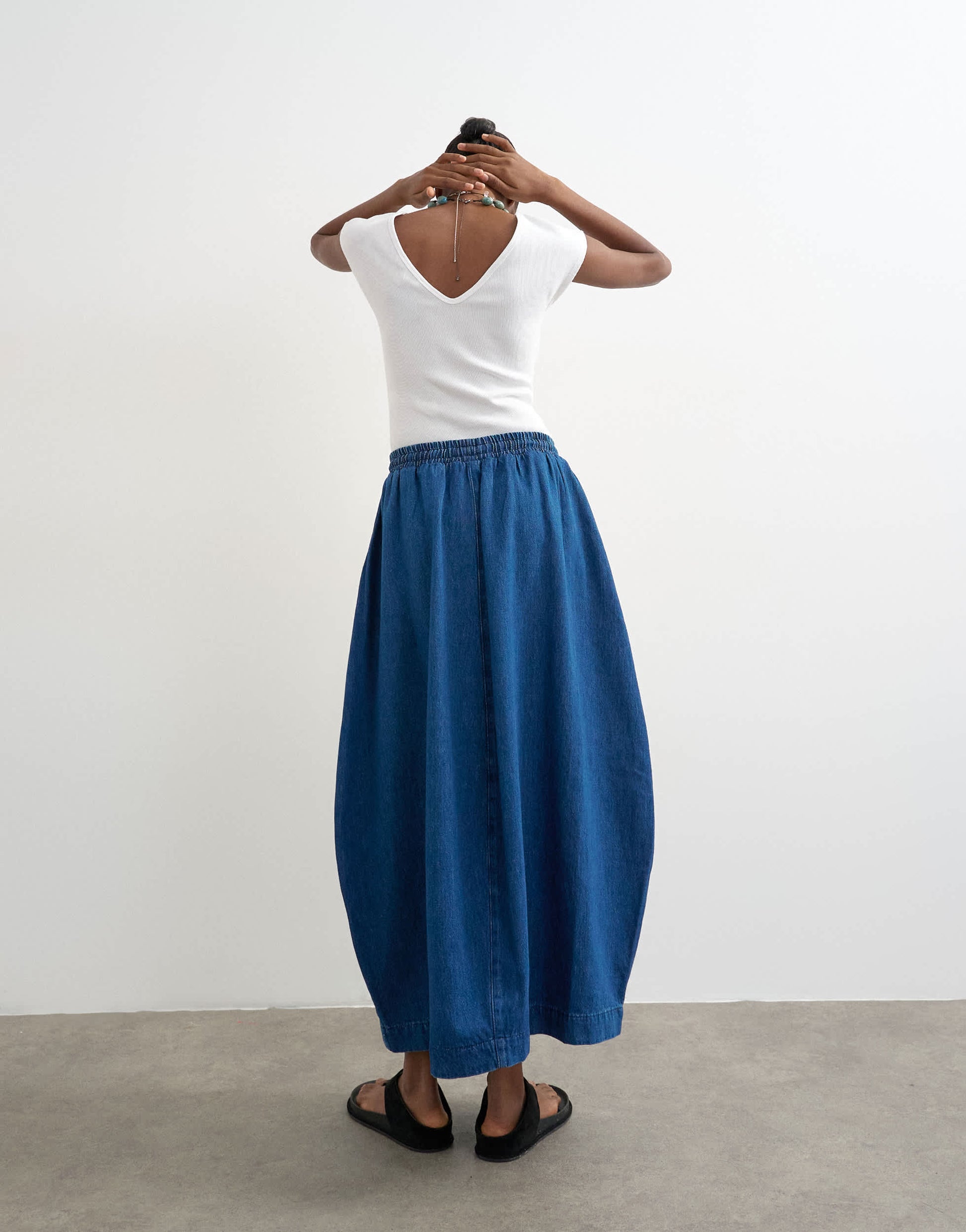 Topshop denim pull on maxi skirt in rich blue