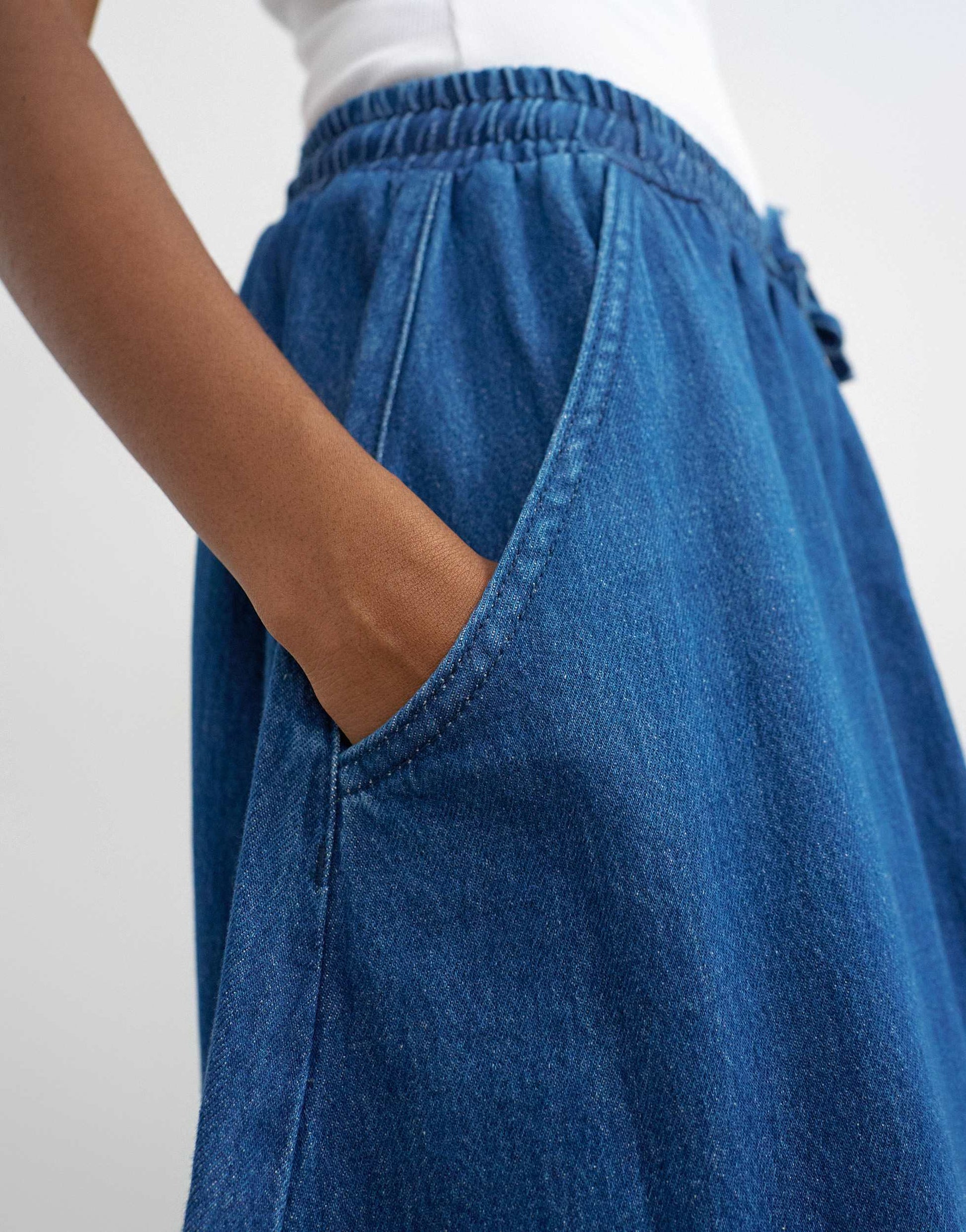 Topshop denim pull on maxi skirt in rich blue